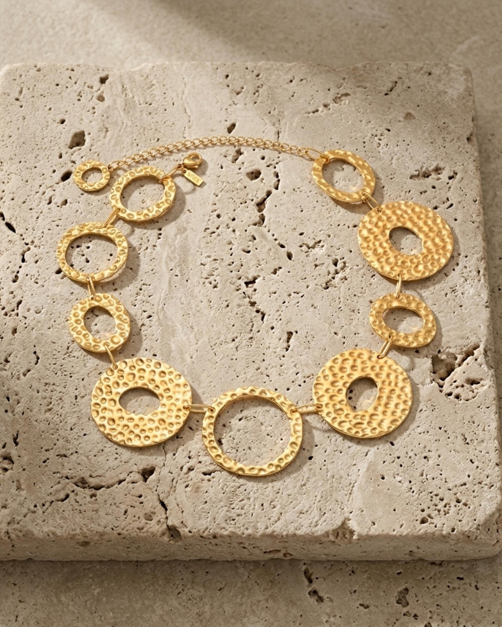 SOL Waterproof 18K Gold Plated Statement Necklace - Hammered Stainless Steel - DANSK Copenhagen