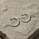 SOL Waterproof Silver Stainless Steel Hoops - Hammered Finish - DANSK Copenhagen