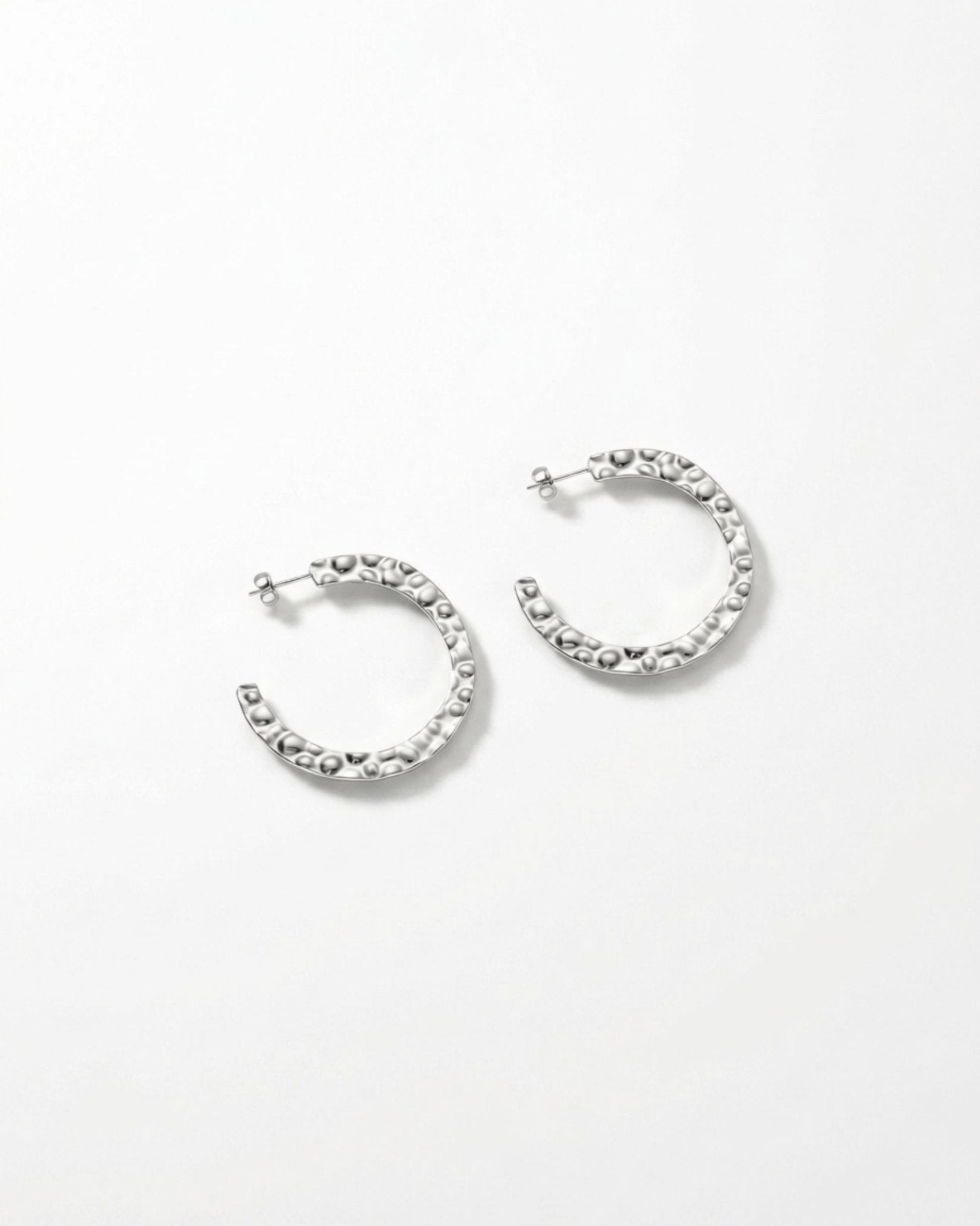 SOL Waterproof Silver Stainless Steel Hoops - Hammered Finish - DANSK Copenhagen