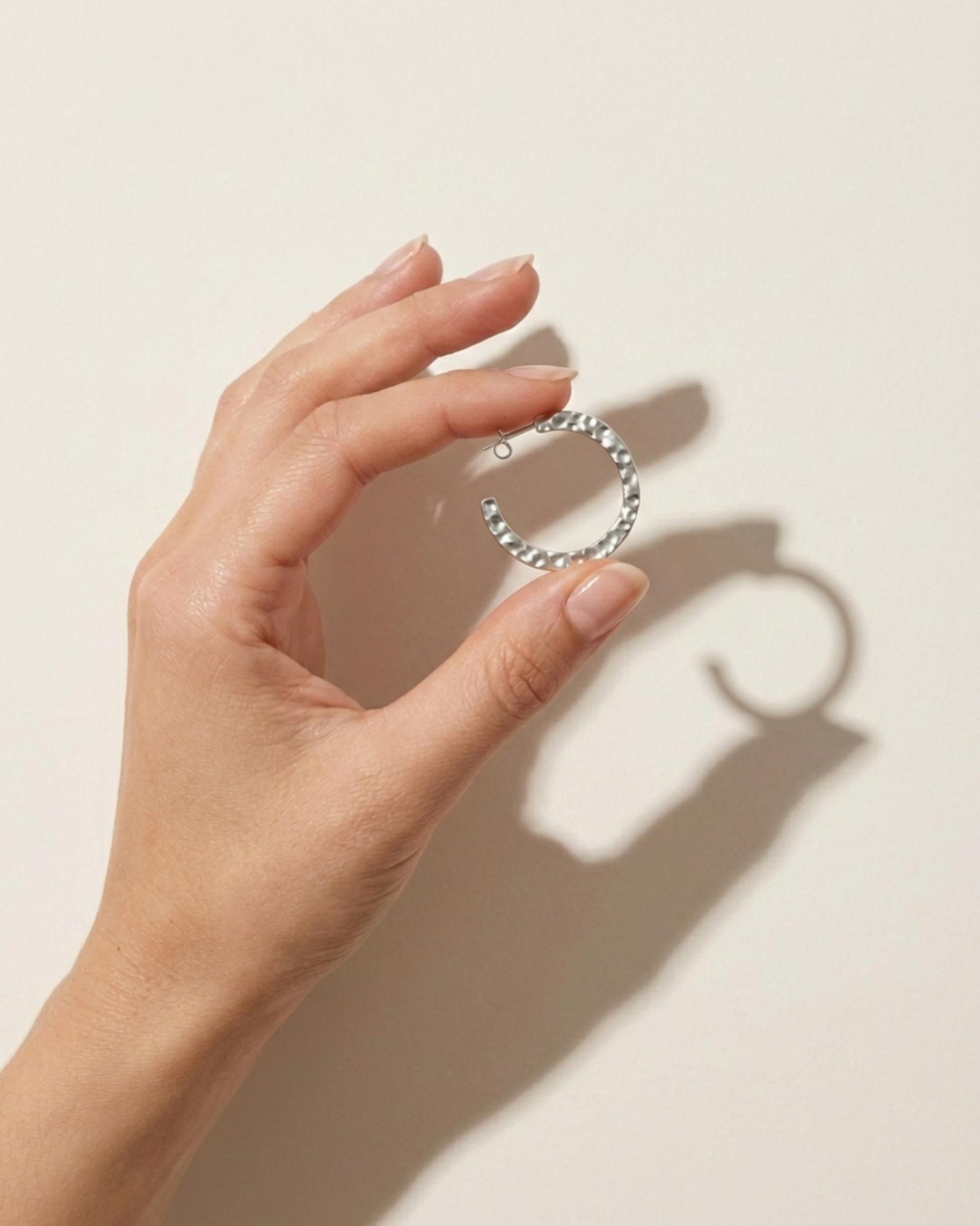 SOL Waterproof Silver Stainless Steel Hoops - Hammered Finish - DANSK Copenhagen