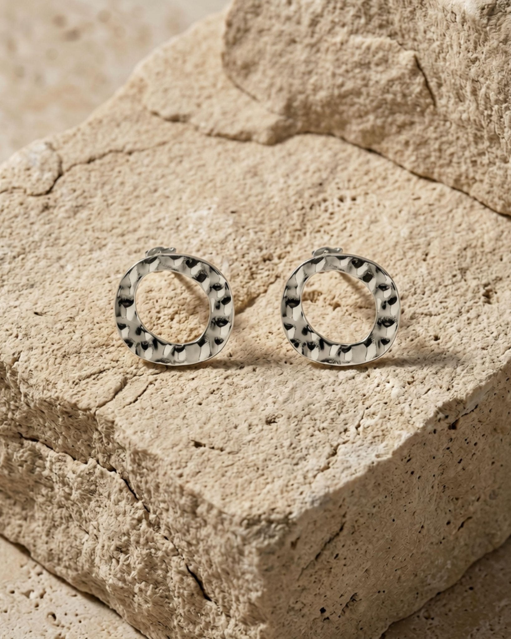 SOL Waterproof Silver Stainless Steel Post Earrings - Hammered Finish - DANSK Copenhagen
