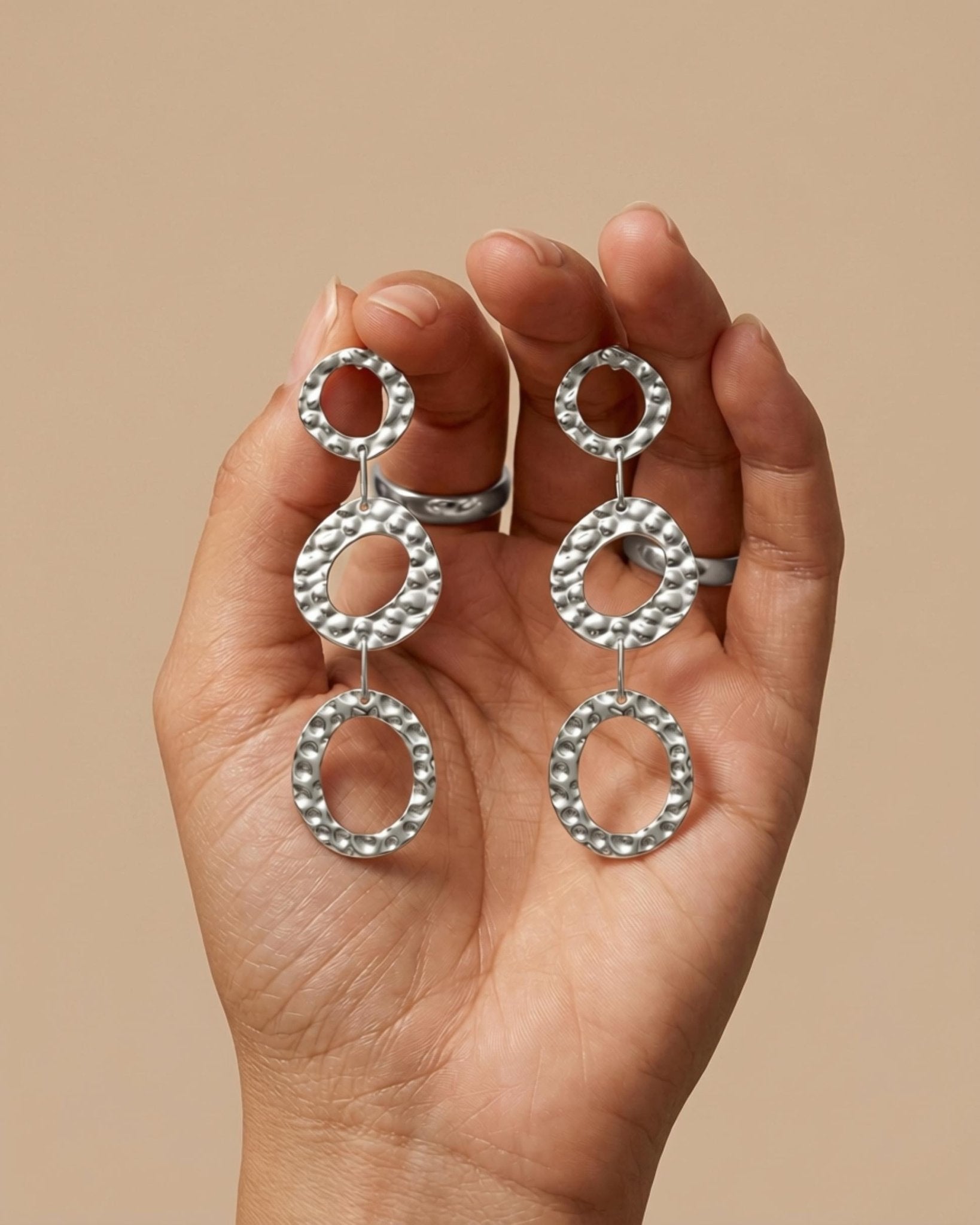 SOL Waterproof Silver Stainless Steel Statement Earrings - Hammered Finish - DANSK Copenhagen