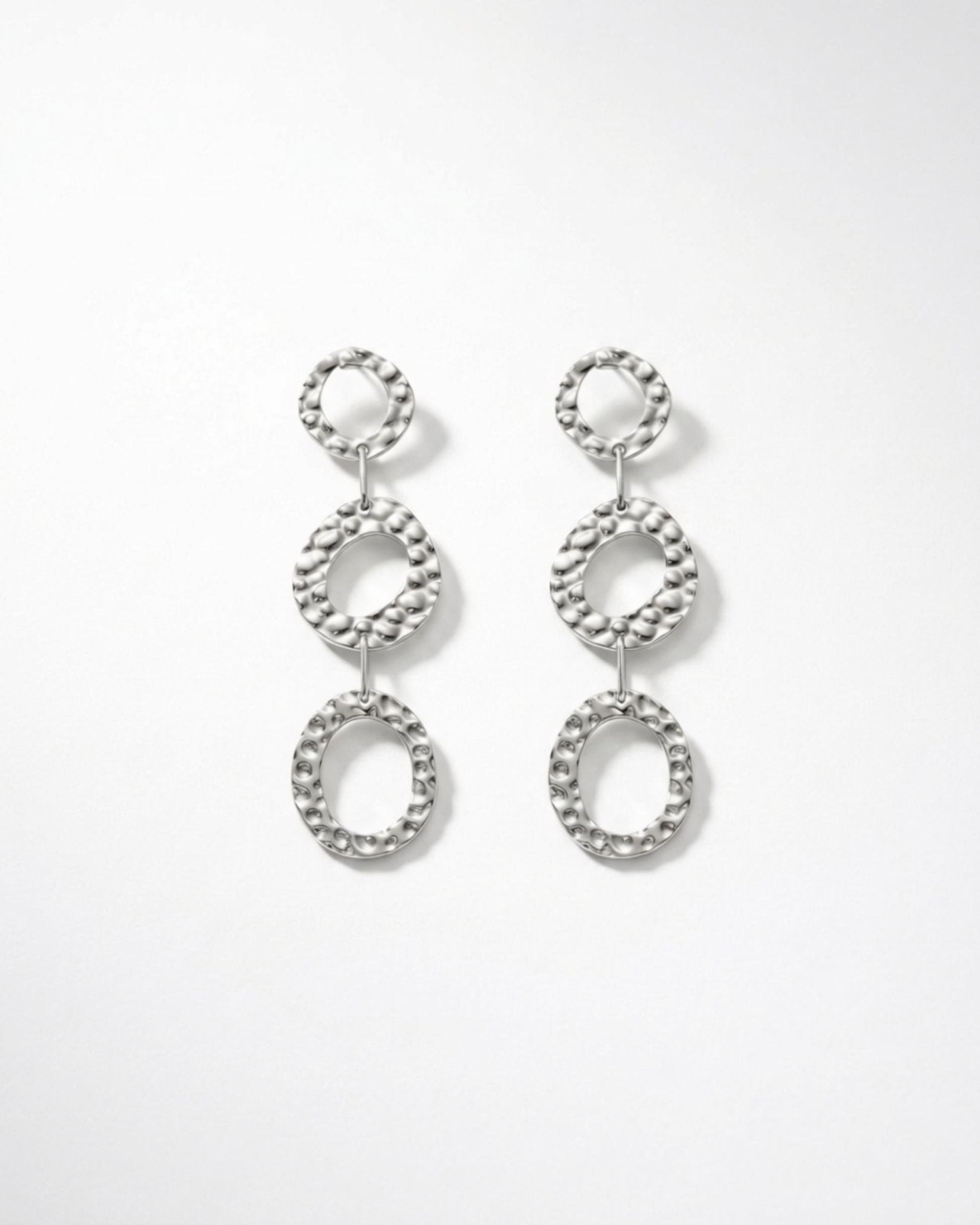 SOL Waterproof Silver Stainless Steel Statement Earrings - Hammered Finish - DANSK Copenhagen
