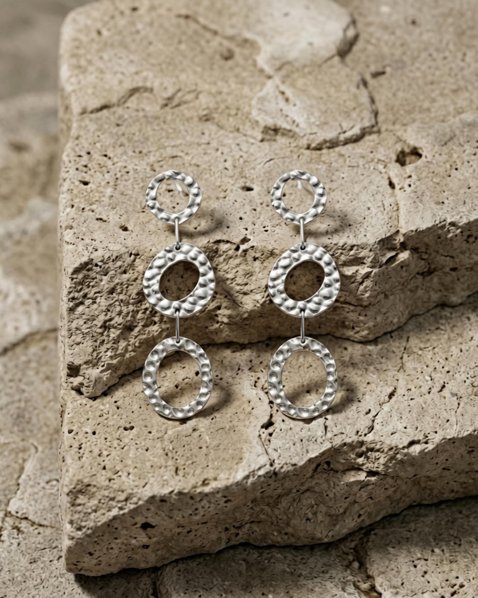 SOL Waterproof Silver Stainless Steel Statement Earrings - Hammered Finish - DANSK Copenhagen