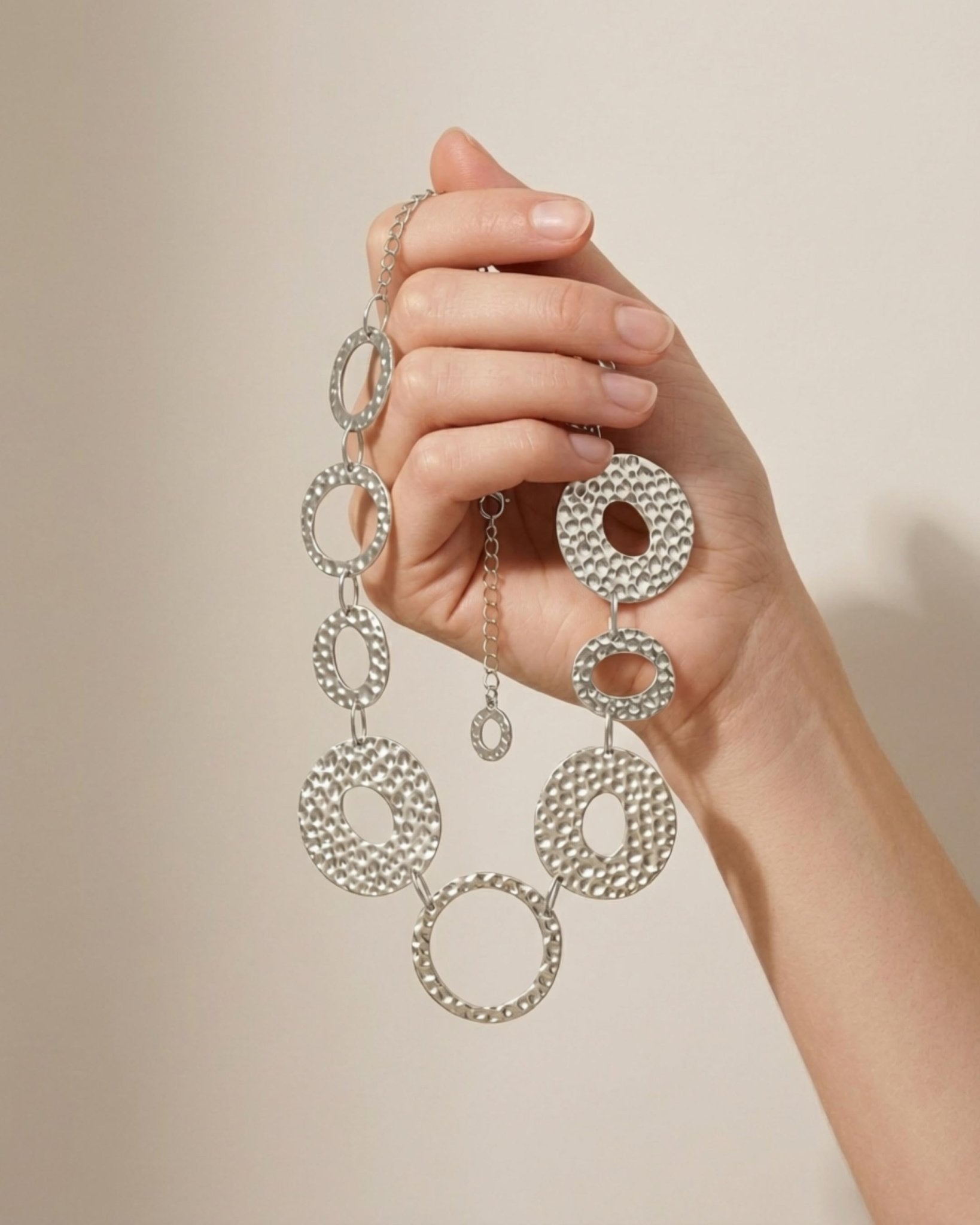 SOL Waterproof Silver Stainless Steel Statement Necklace - Hammered Finish - DANSK Copenhagen