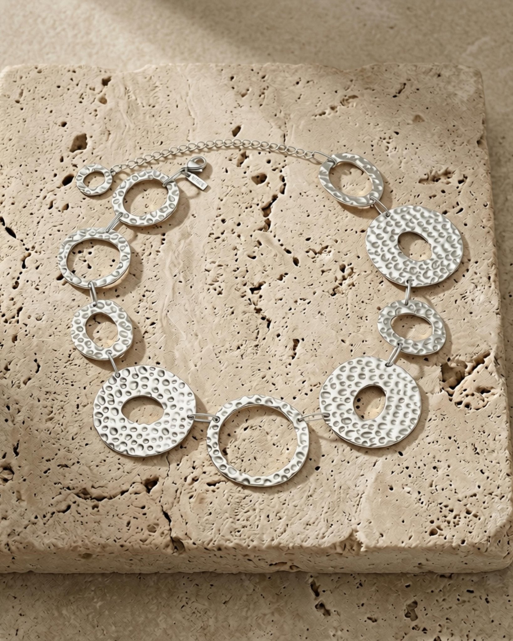 SOL Waterproof Silver Stainless Steel Statement Necklace - Hammered Finish - DANSK Copenhagen