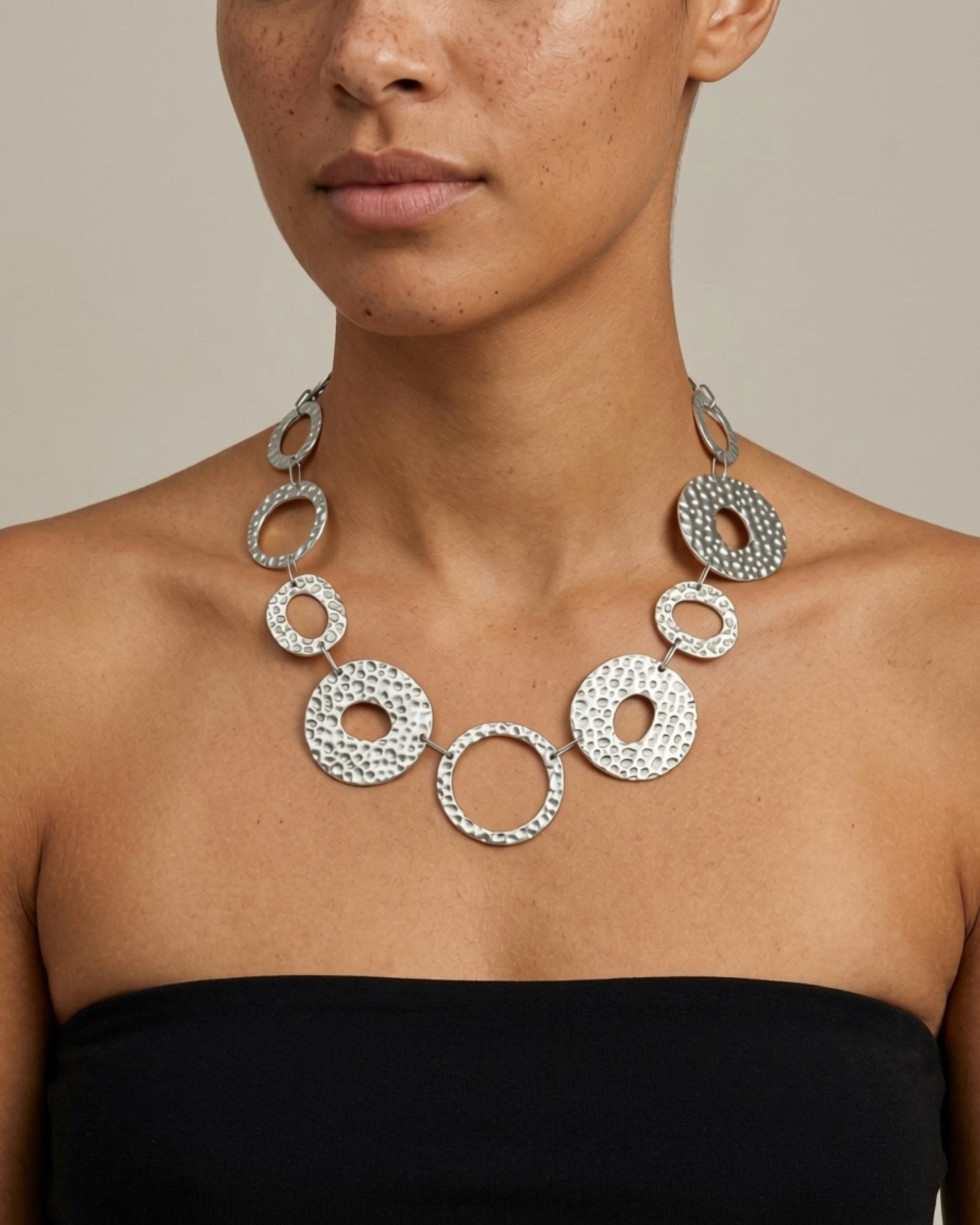 SOL Waterproof Silver Stainless Steel Statement Necklace - Hammered Finish - DANSK Copenhagen