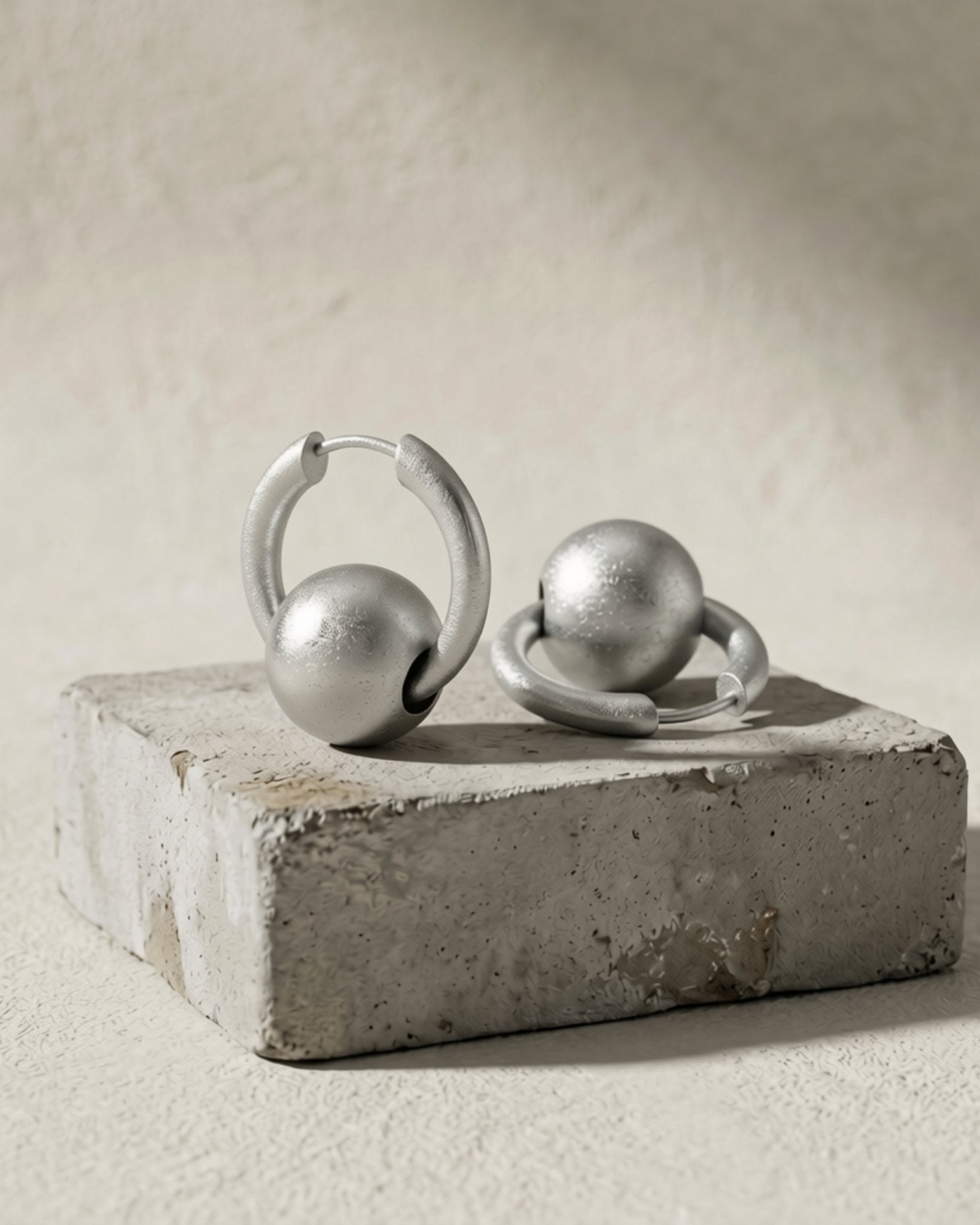 SOLGERD Waterproof Silver Stainless Steel Statement Huggie - Sanded Finish - DANSK Copenhagen