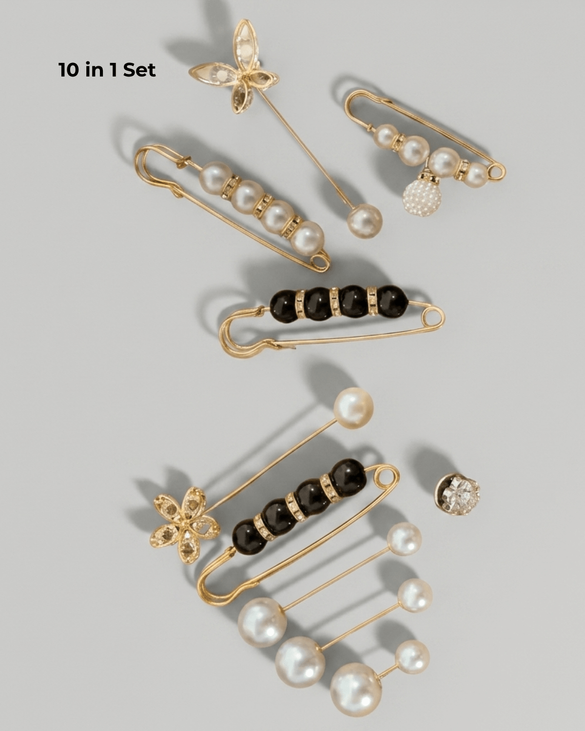 Tracey 10in1 Waist Needle & Brooch Pin, Pearl, Gold & Black -DNSK Copenhagen