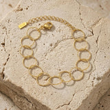 VILJA Waterproof 18K Gold Plated Round Link Bracelet - Structured Stainless Steel - DANSK Copenhagen