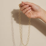 VILJA Waterproof 18K Gold Plated Round Long Link Necklace - Structured Stainless Steel - DANSK Copenhagen