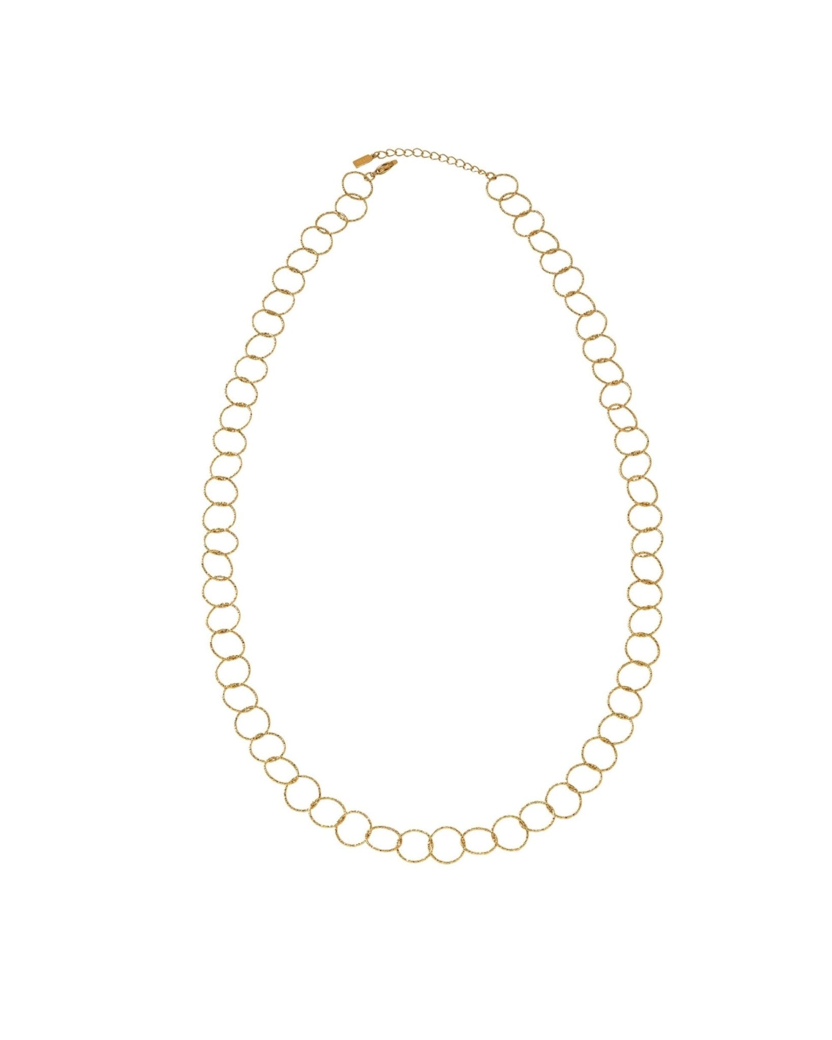 VILJA Waterproof 18K Gold Plated Round Long Link Necklace - Structured Stainless Steel - DANSK Copenhagen