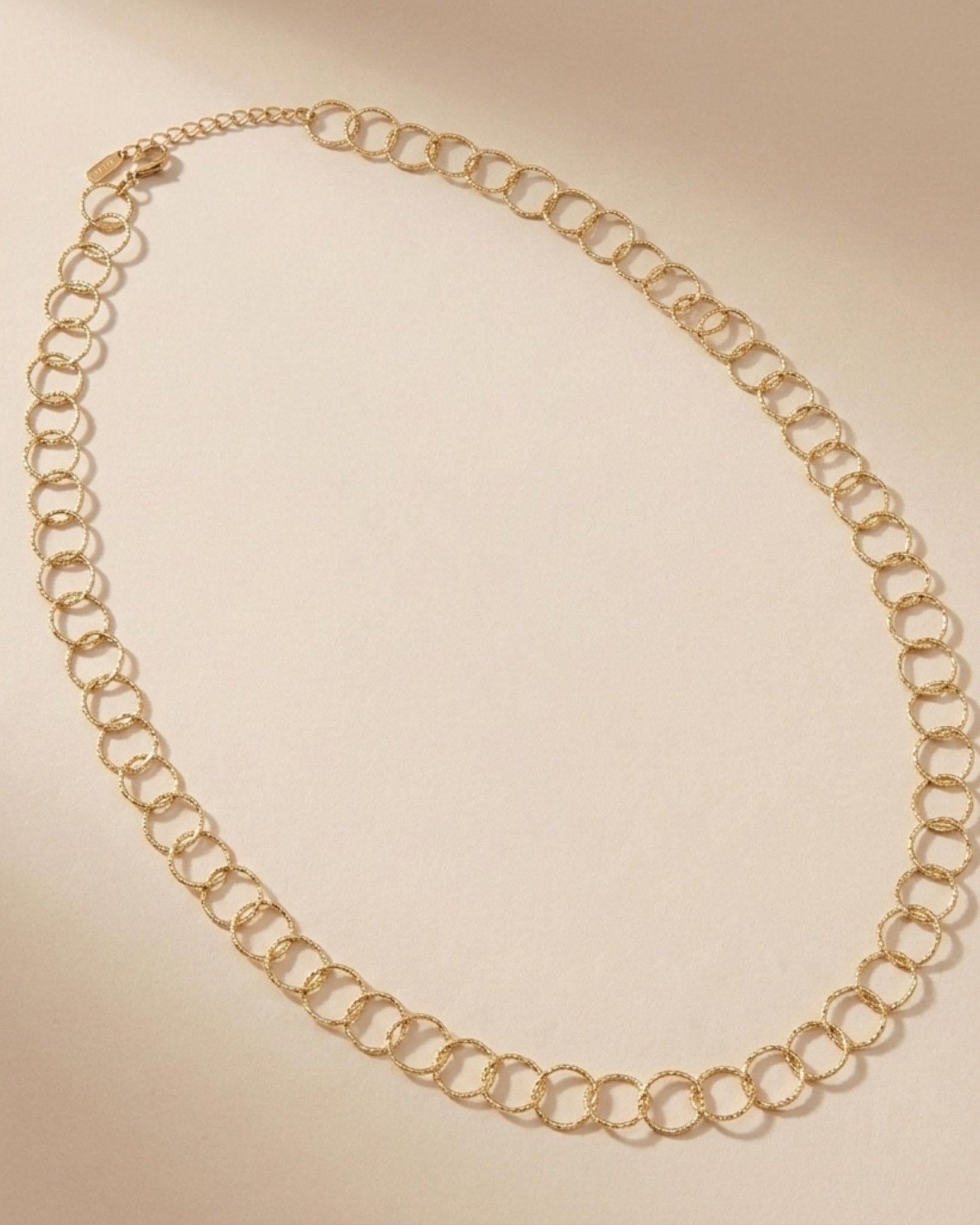 VILJA Waterproof 18K Gold Plated Round Long Link Necklace - Structured Stainless Steel - DANSK Copenhagen