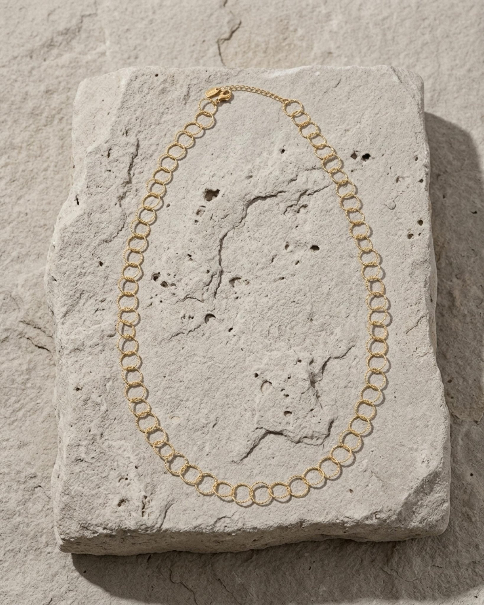 VILJA Waterproof 18K Gold Plated Round Long Link Necklace - Structured Stainless Steel - DANSK Copenhagen