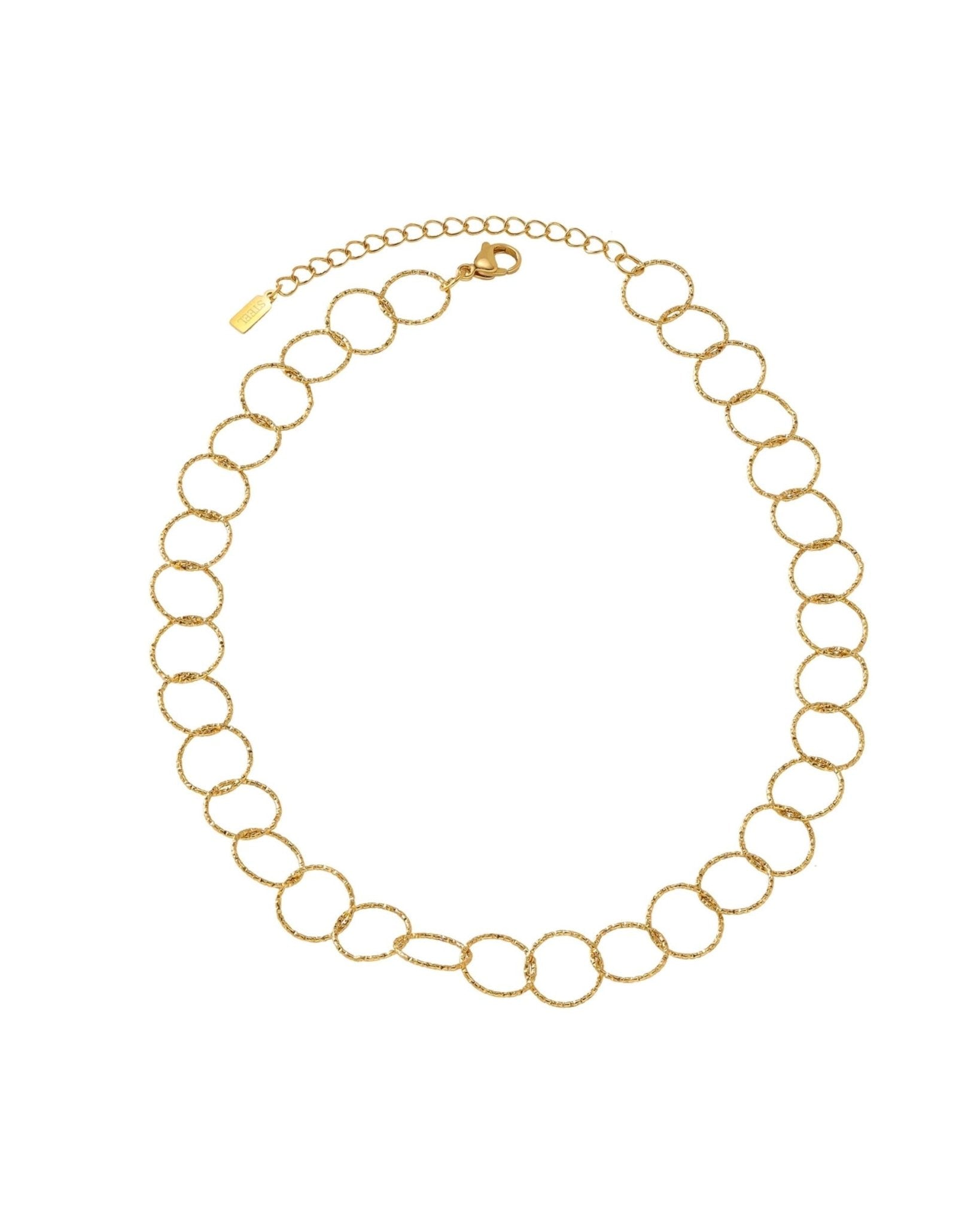VILJA Waterproof 18K Gold Plated Round Short Link Necklace - Structured Stainless Steel - DANSK Copenhagen