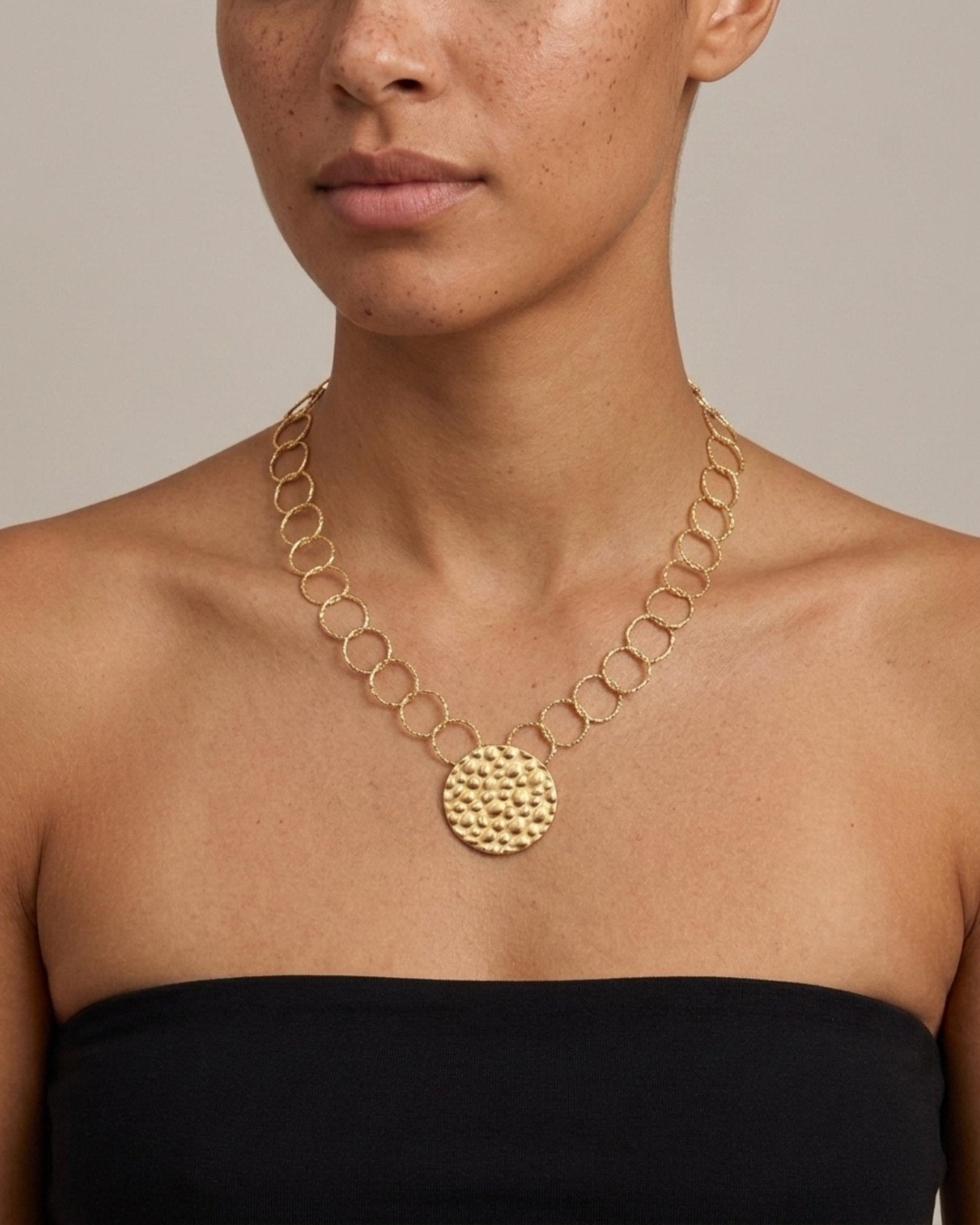 VILJA Waterproof 18K Gold Plated Short Statement Necklace - Hammered/Polished Stainless Steel - DANSK Copenhagen