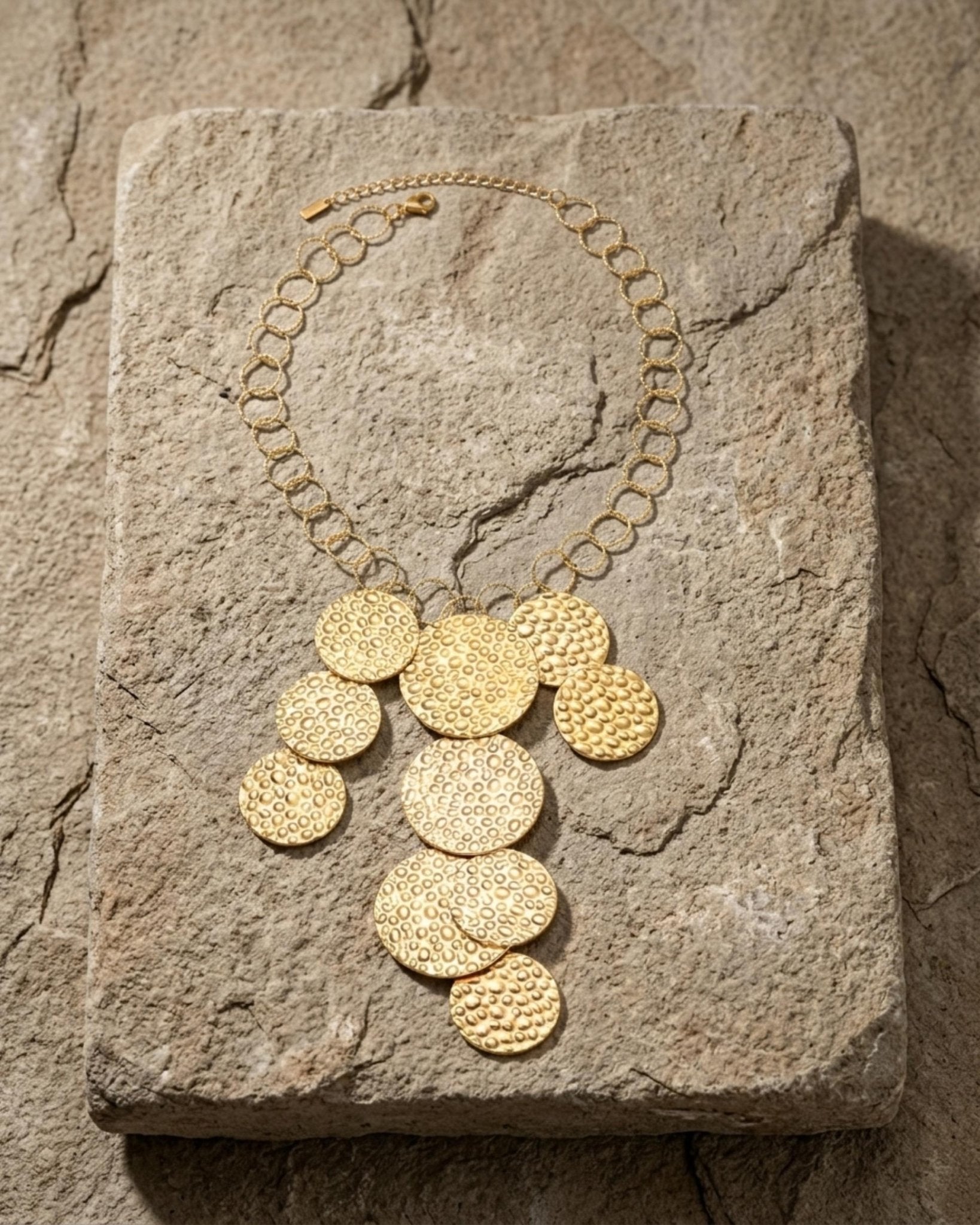 VILJA Waterproof 18K Gold Plated Short Statement Necklace - Hammered/Polished Stainless Steel - DANSK Copenhagen