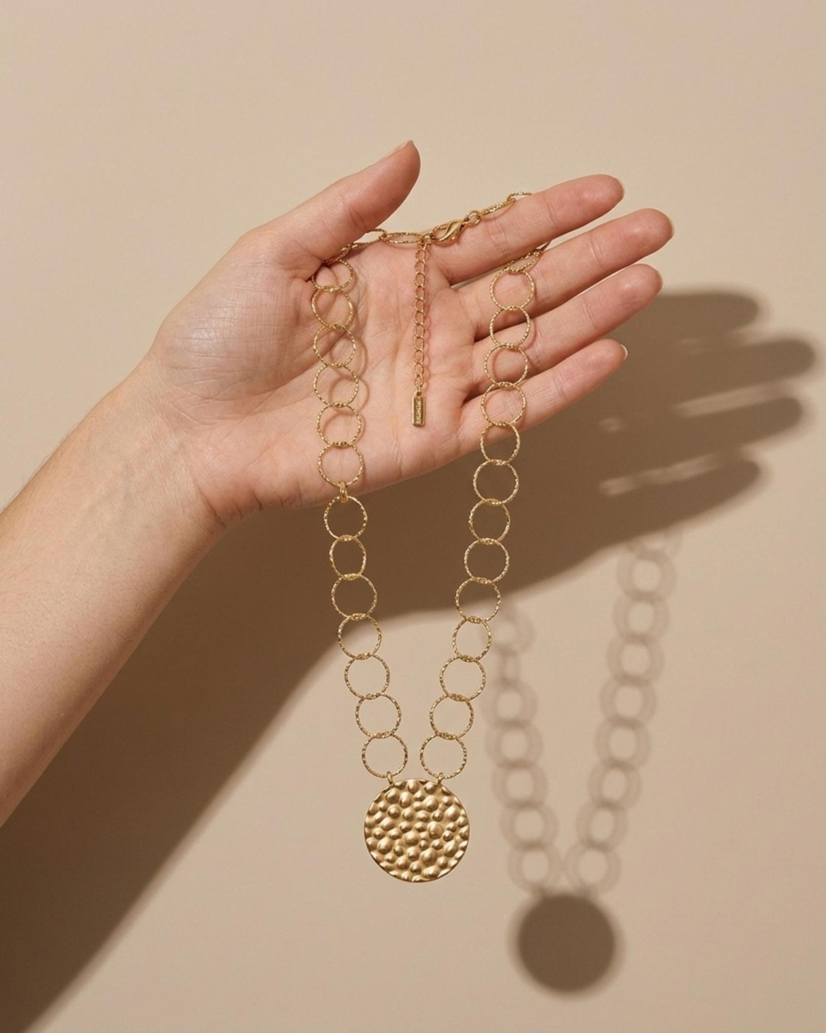 VILJA Waterproof 18K Gold Plated Short Statement Necklace - Hammered/Polished Stainless Steel - DANSK Copenhagen