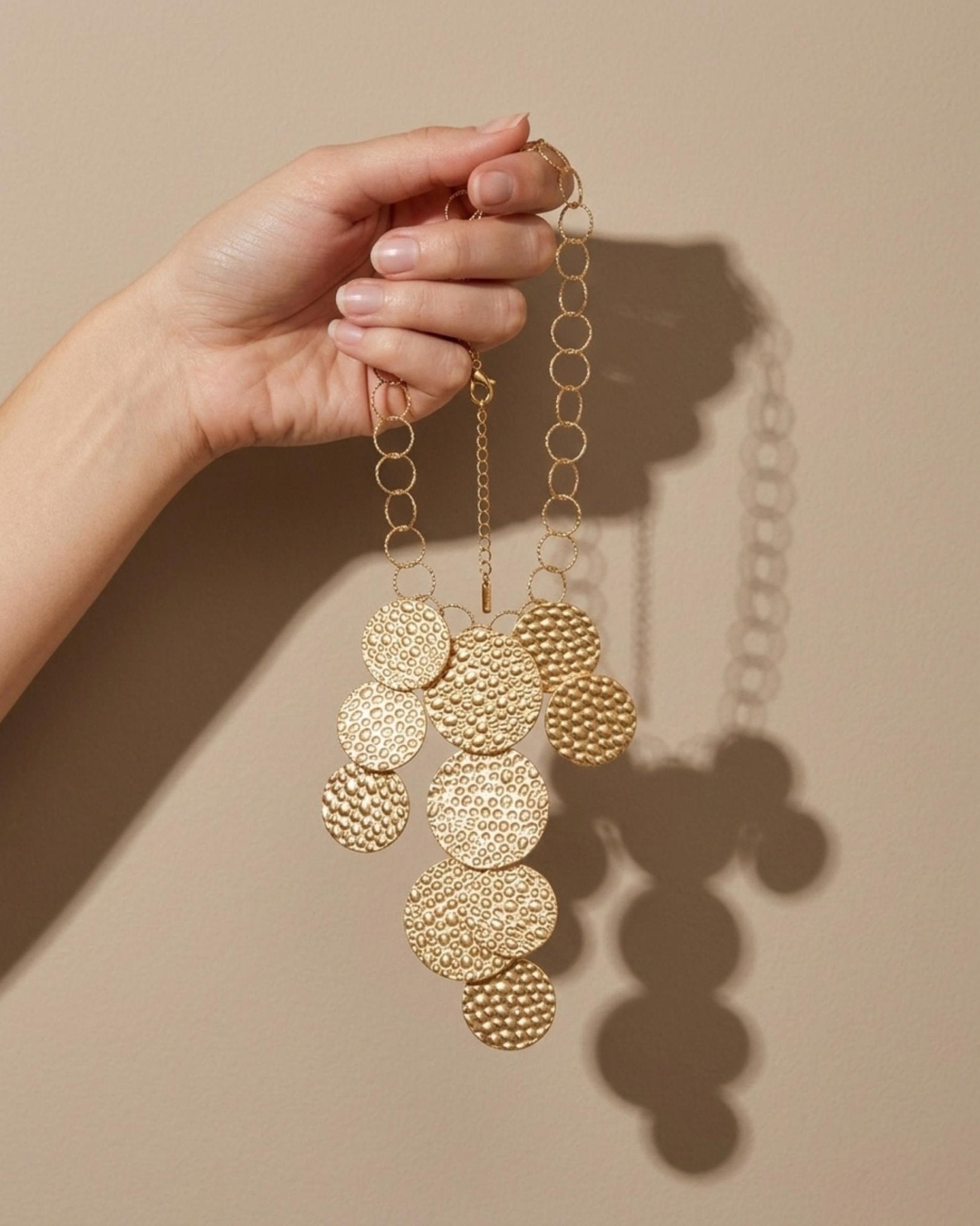VILJA Waterproof 18K Gold Plated Short Statement Necklace - Hammered/Polished Stainless Steel - DANSK Copenhagen