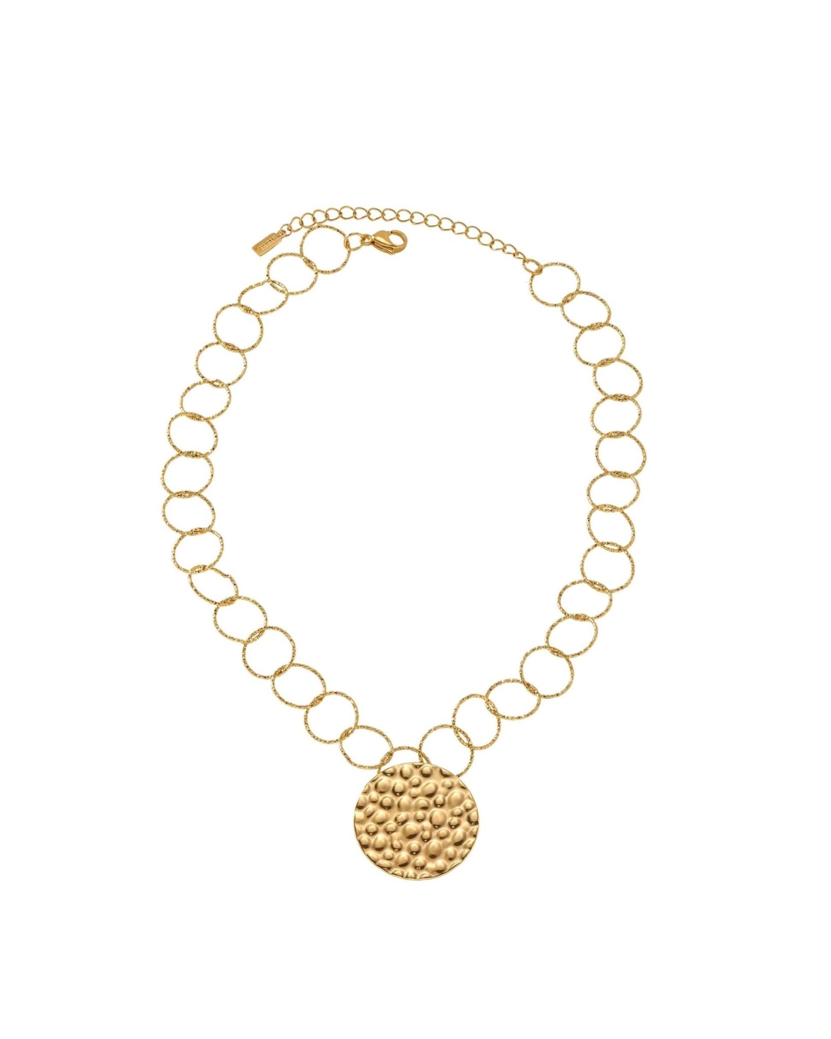 VILJA Waterproof 18K Gold Plated Short Statement Necklace - Hammered/Polished Stainless Steel - DANSK Copenhagen