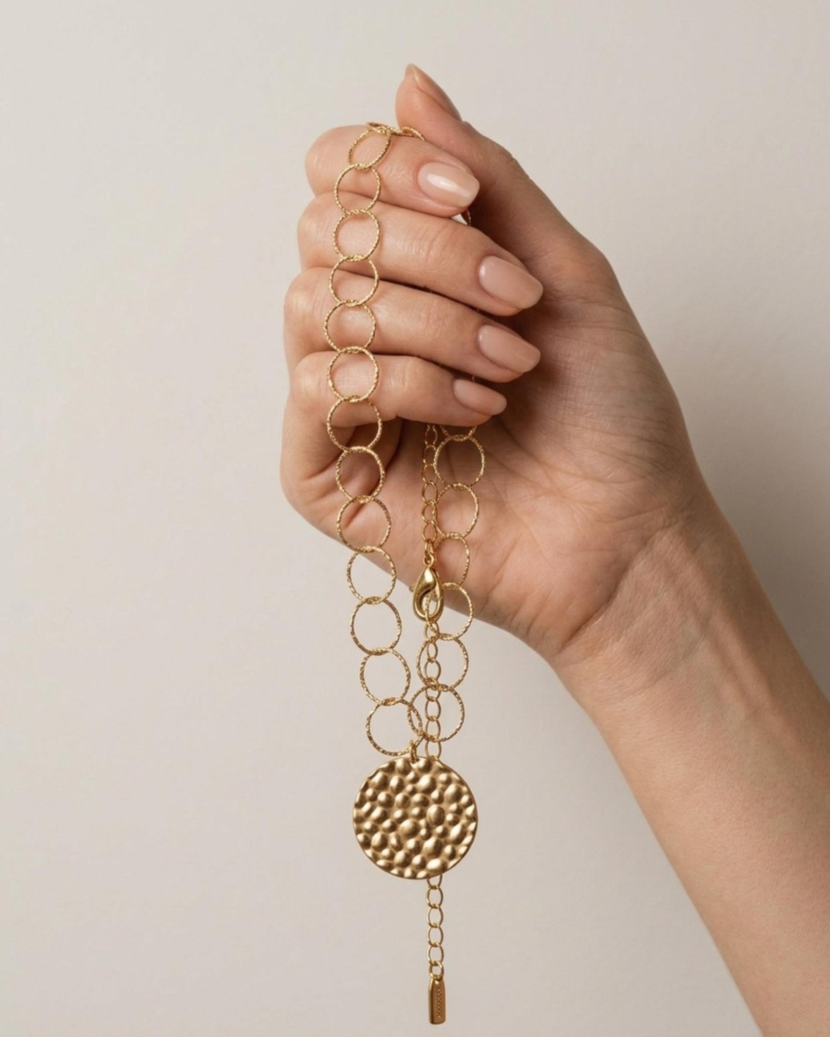 VILJA Waterproof 18K Gold Plated Short Statement Necklace - Hammered/Polished Stainless Steel - DANSK Copenhagen