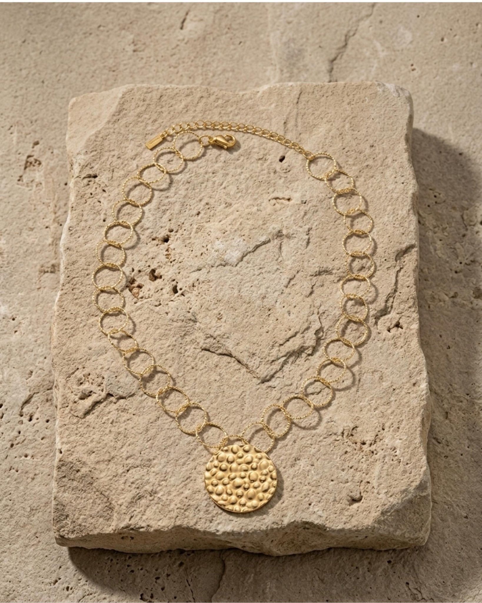VILJA Waterproof 18K Gold Plated Short Statement Necklace - Hammered/Polished Stainless Steel - DANSK Copenhagen