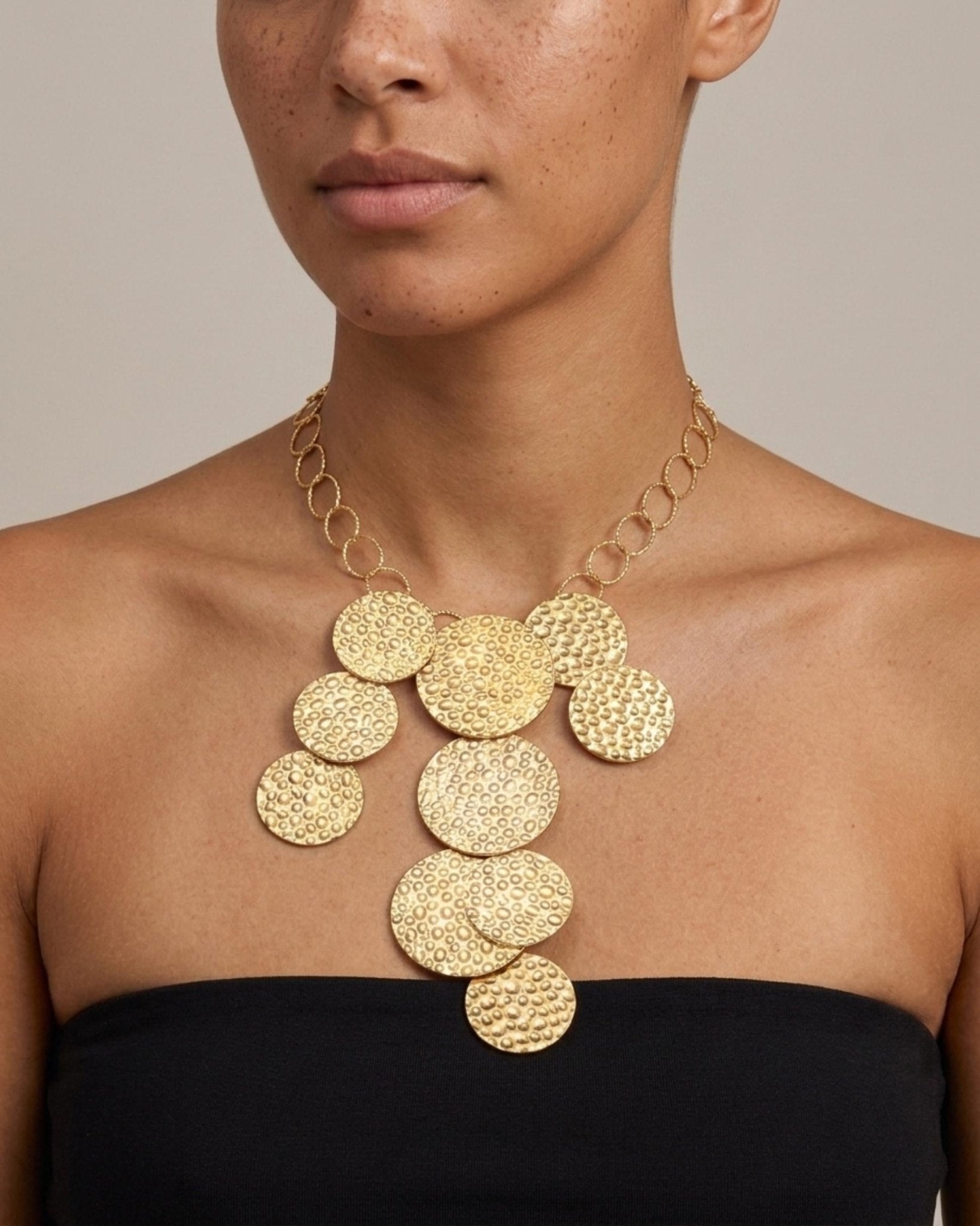 VILJA Waterproof 18K Gold Plated Short Statement Necklace - Hammered/Polished Stainless Steel - DANSK Copenhagen