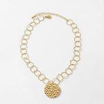 VILJA Waterproof 18K Gold Plated Short Statement Necklace - Hammered/Polished Stainless Steel - DANSK Copenhagen