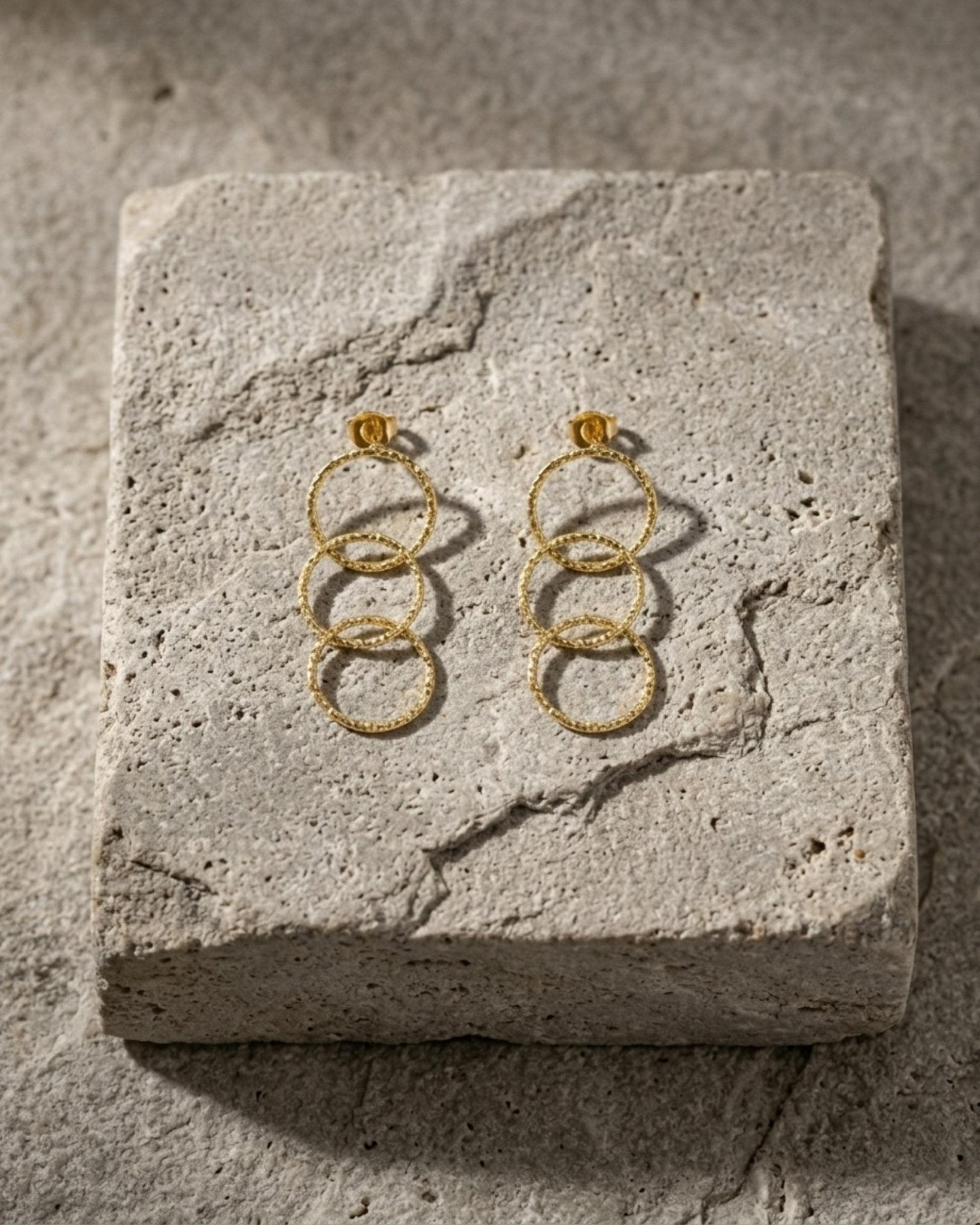 VILJA Waterproof 18K Gold Plated Statement Earrings - Structured Stainless Steel - DANSK Copenhagen