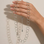 VILJA Waterproof Silver Stainless Steel Round Long Link Necklace - Structured Finish - DANSK Copenhagen