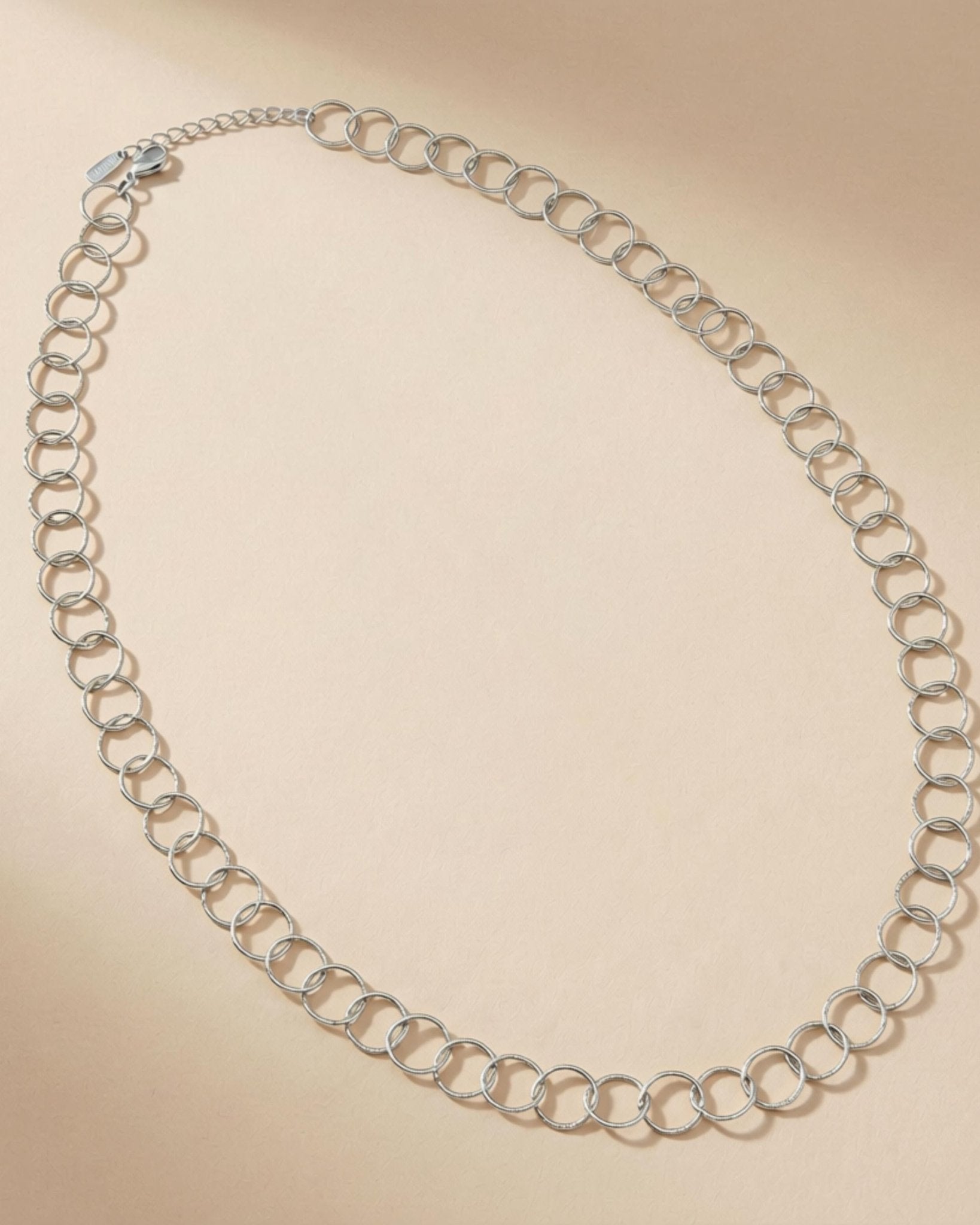 VILJA Waterproof Silver Stainless Steel Round Long Link Necklace - Structured Finish - DANSK Copenhagen