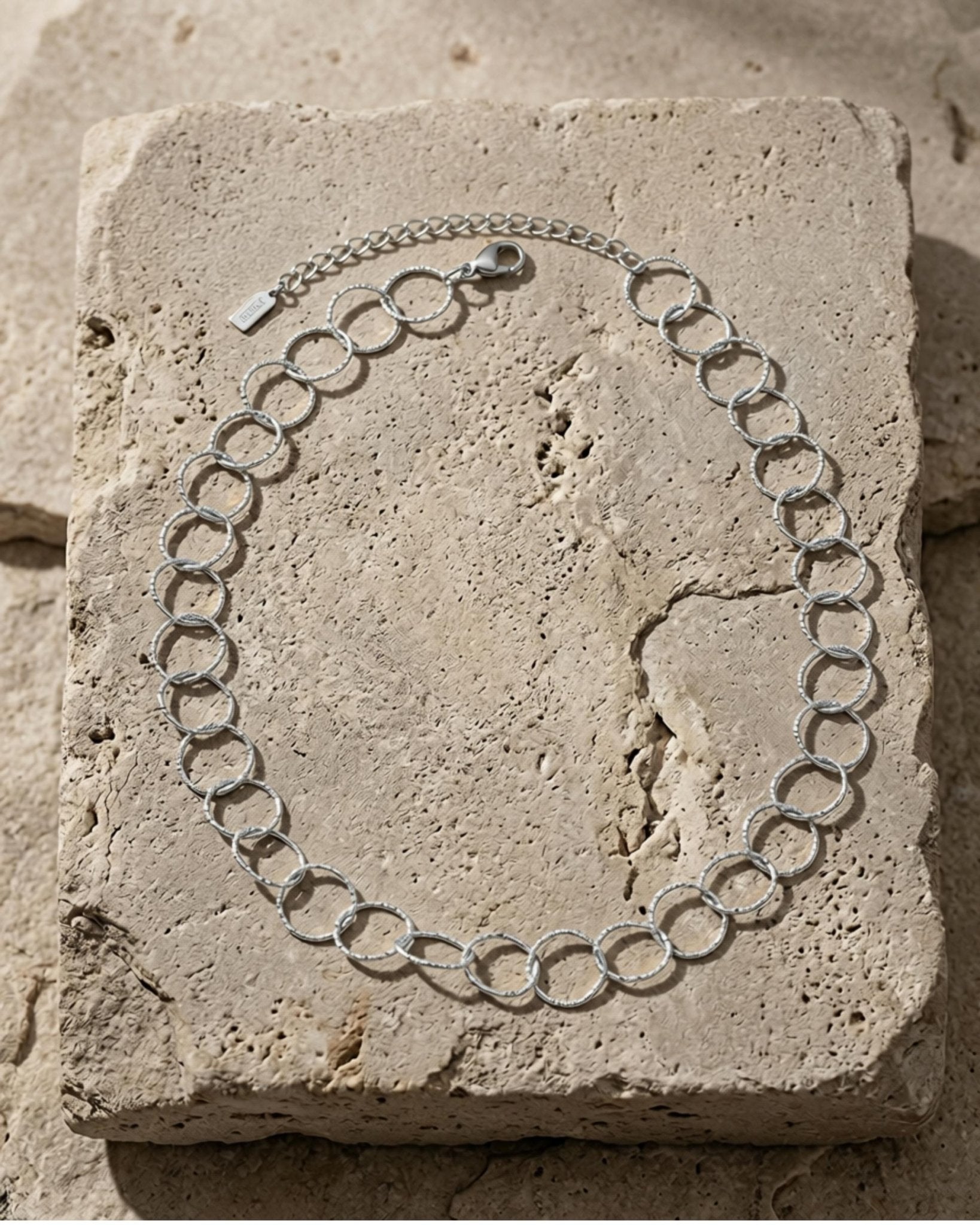VILJA Waterproof Silver Stainless Steel Round Short Link Necklace - Structured Finish - DANSK Copenhagen