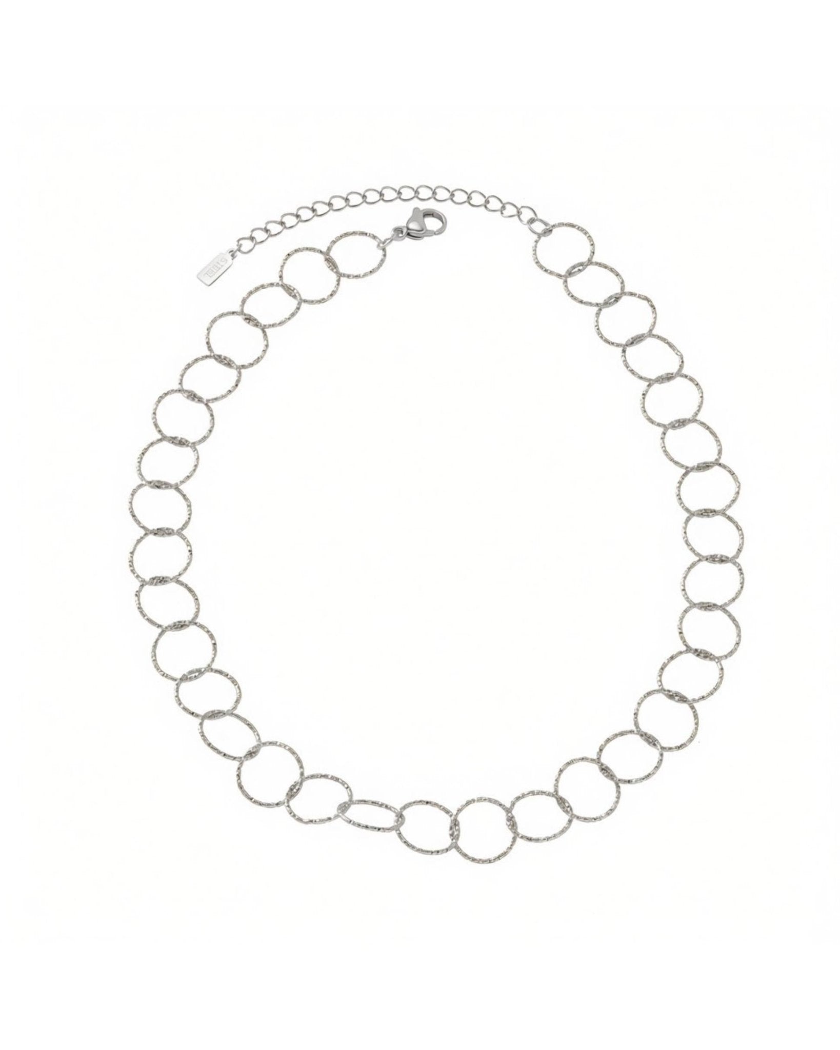 VILJA Waterproof Silver Stainless Steel Round Short Link Necklace - Structured Finish - DANSK Copenhagen
