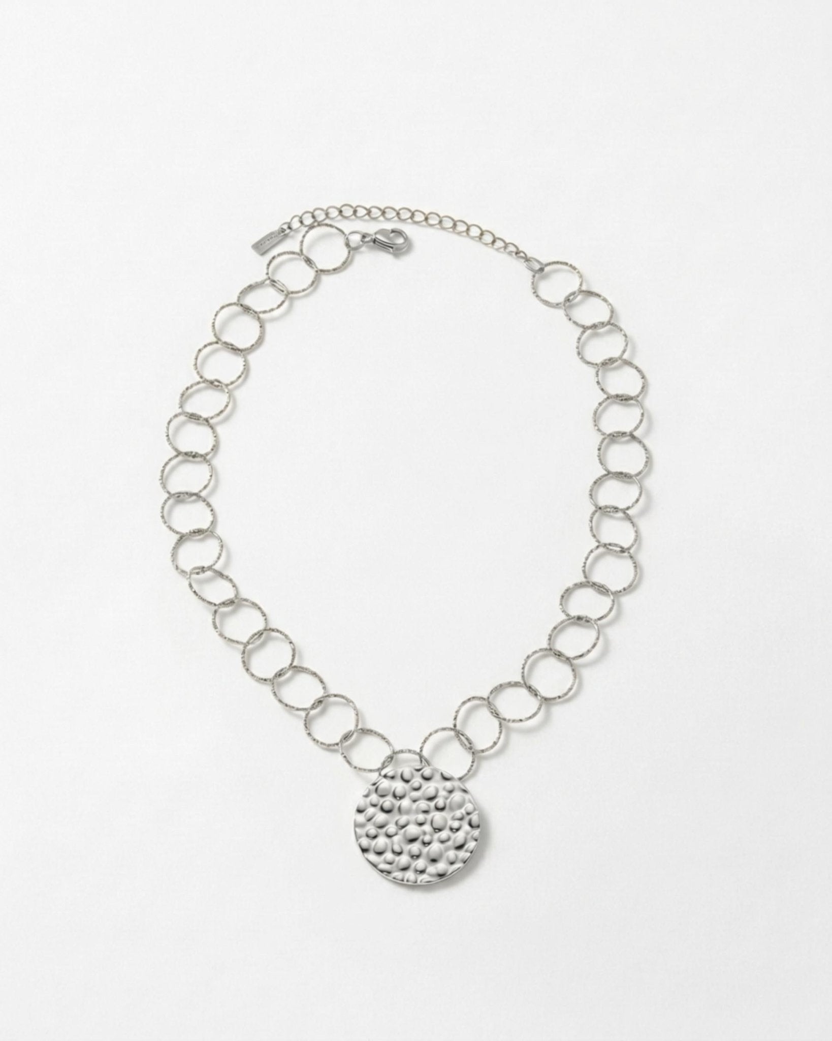 VILJA Waterproof Silver Stainless Steel Short Statement Necklace - Hammered/Polished Finish - DANSK Copenhagen