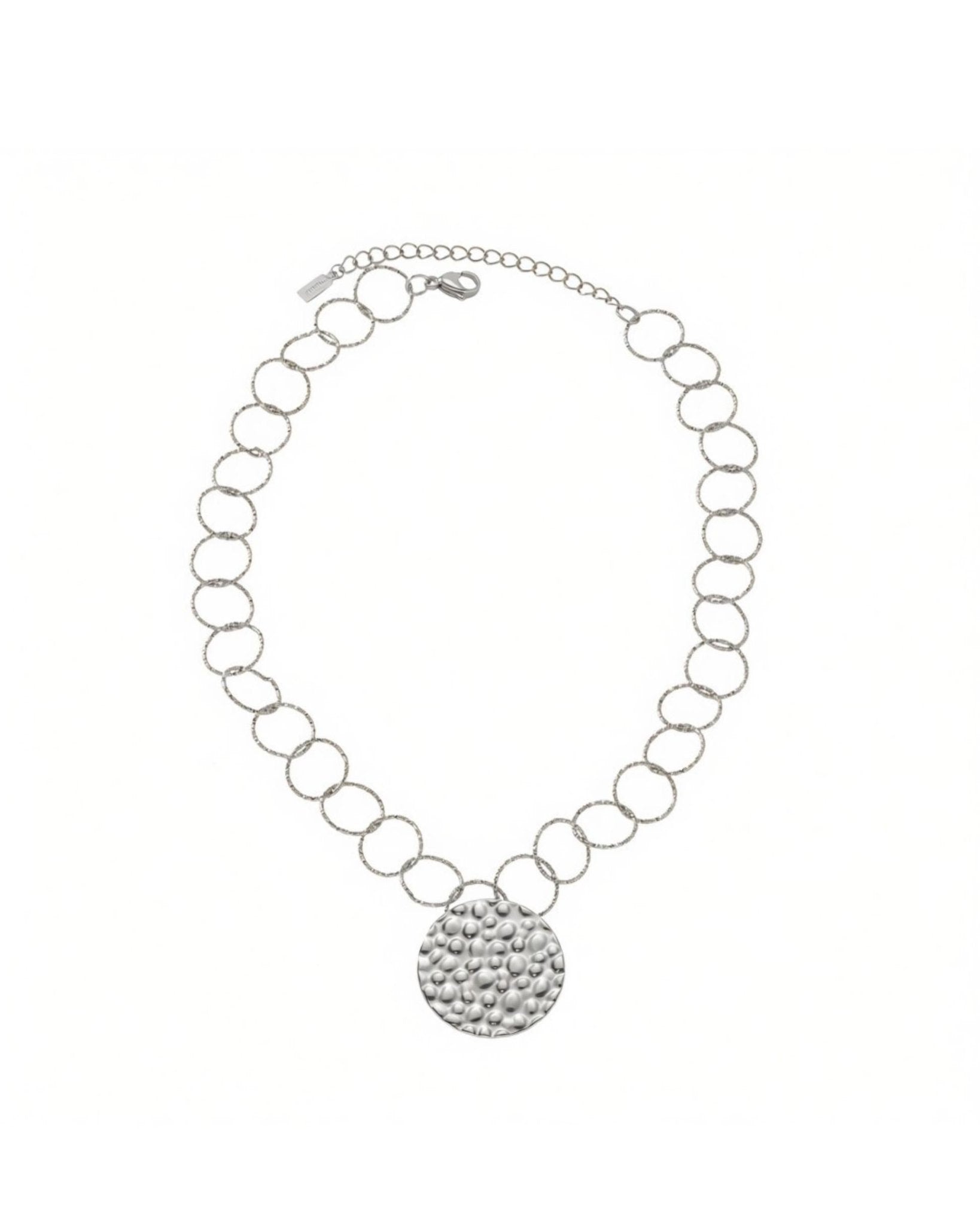 VILJA Waterproof Silver Stainless Steel Short Statement Necklace - Hammered/Polished Finish - DANSK Copenhagen