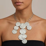 VILJA Waterproof Silver Stainless Steel Short Statement Necklace - Hammered/Polished Finish - DANSK Copenhagen
