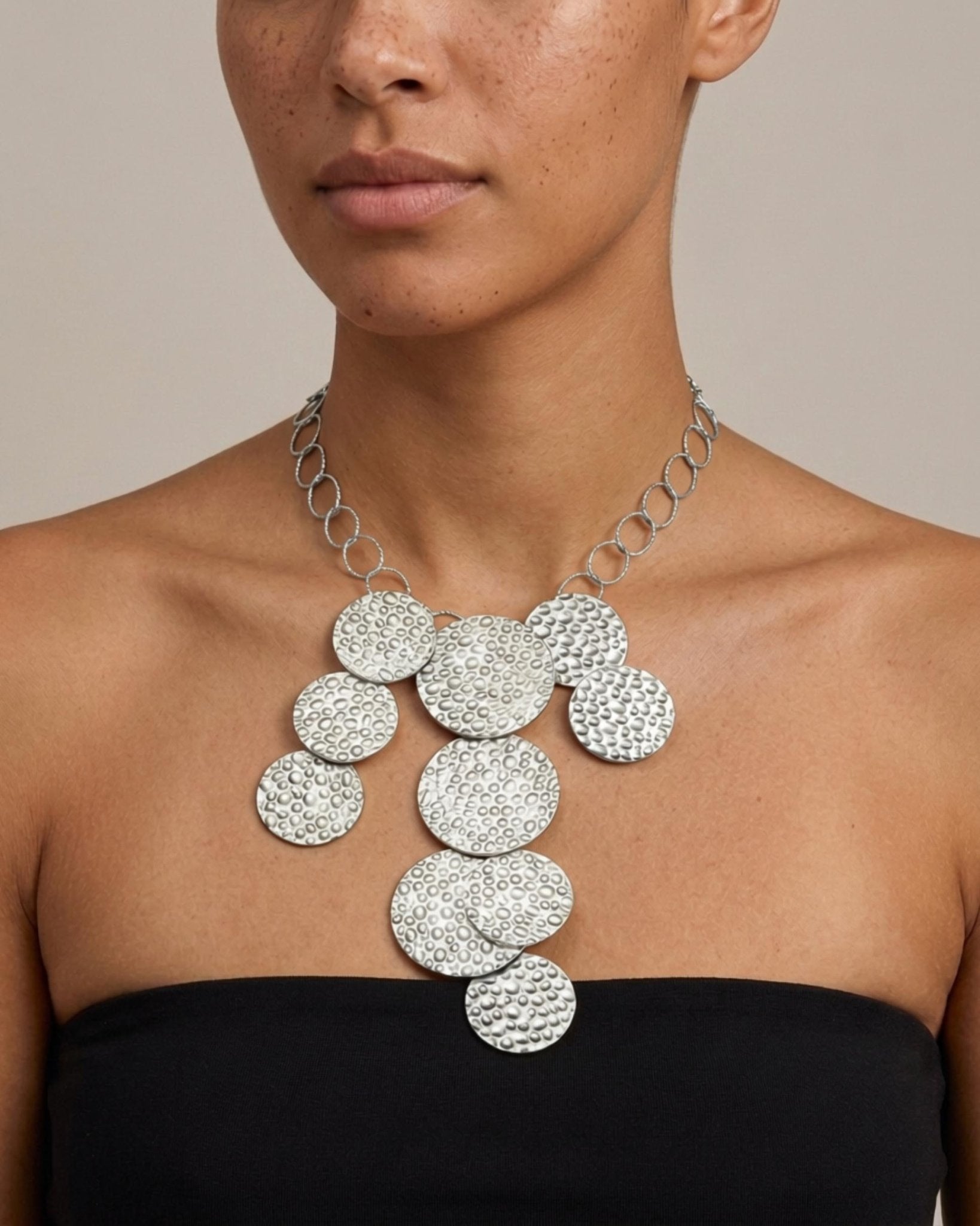 VILJA Waterproof Silver Stainless Steel Short Statement Necklace - Hammered/Polished Finish - DANSK Copenhagen