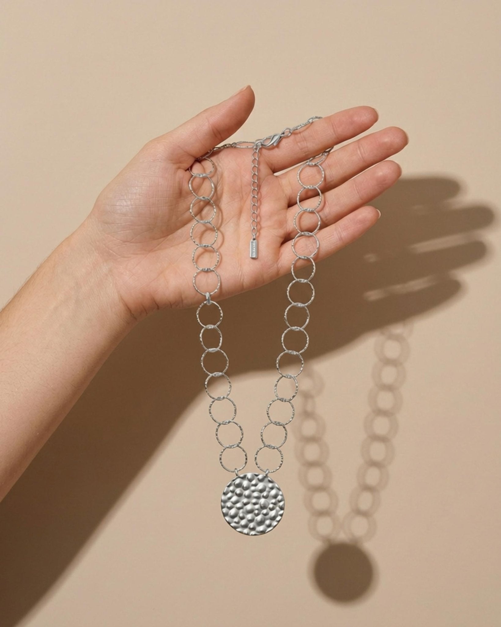VILJA Waterproof Silver Stainless Steel Short Statement Necklace - Hammered/Polished Finish - DANSK Copenhagen