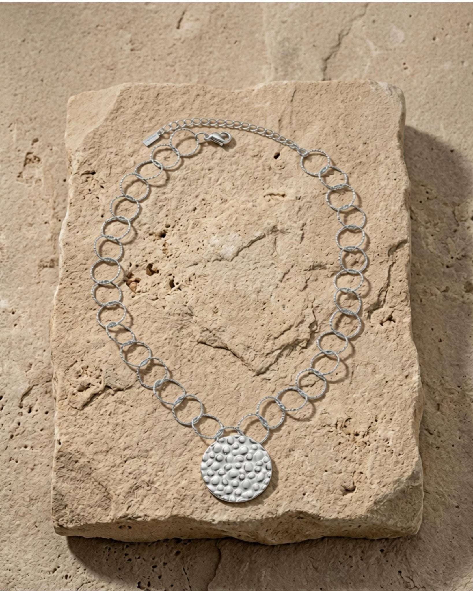 VILJA Waterproof Silver Stainless Steel Short Statement Necklace - Hammered/Polished Finish - DANSK Copenhagen