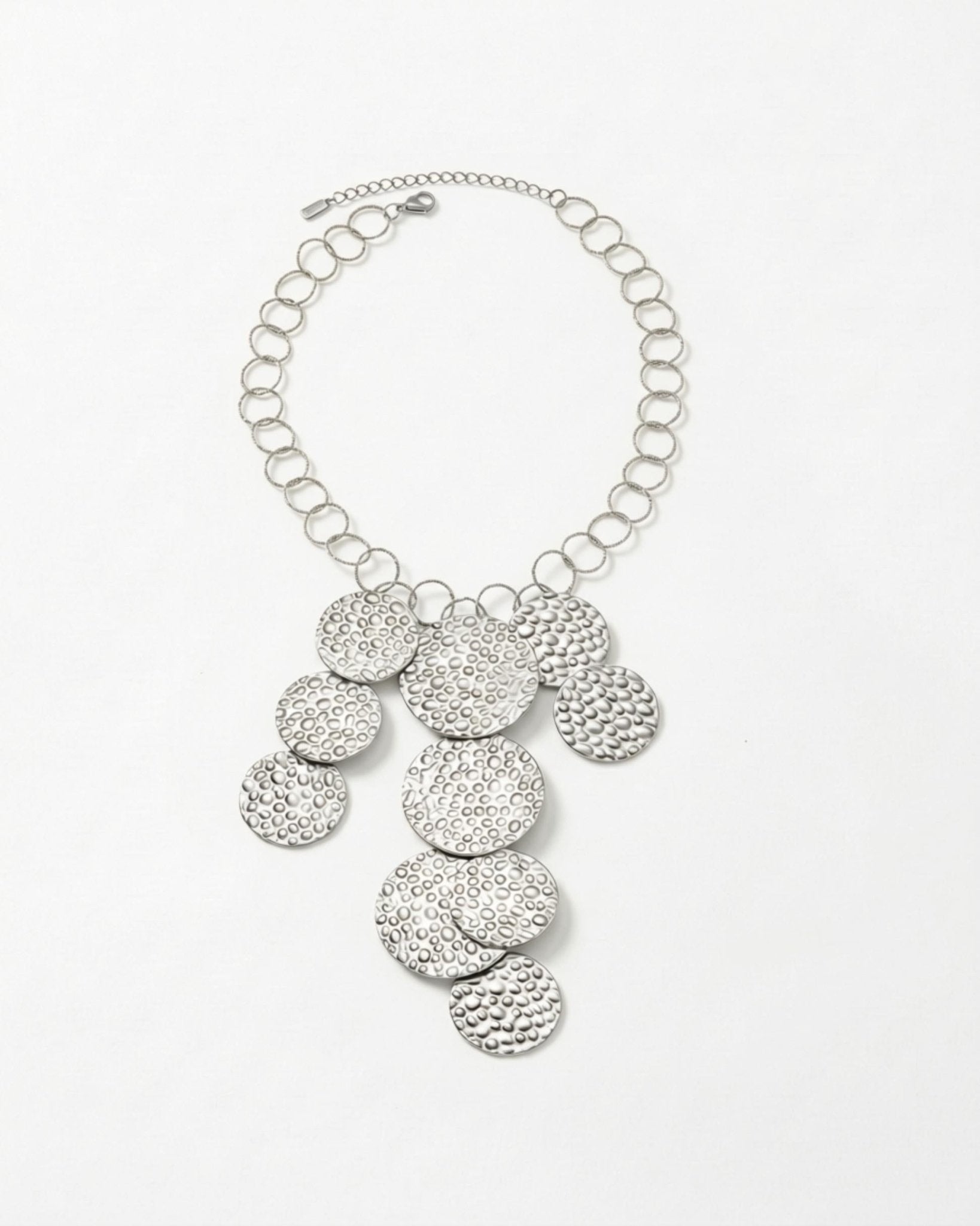 VILJA Waterproof Silver Stainless Steel Short Statement Necklace - Hammered/Polished Finish - DANSK Copenhagen