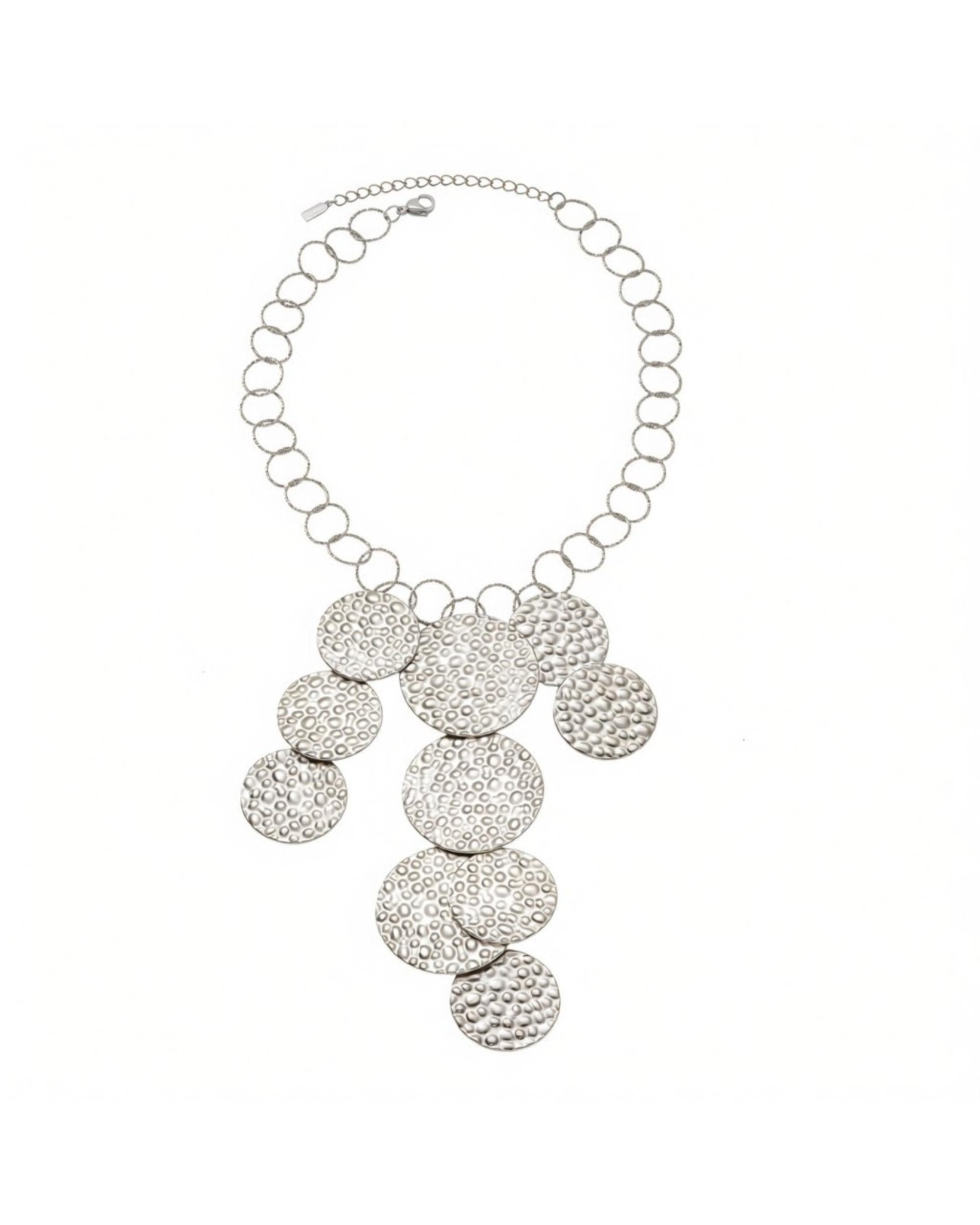 VILJA Waterproof Silver Stainless Steel Short Statement Necklace - Hammered/Polished Finish - DANSK Copenhagen