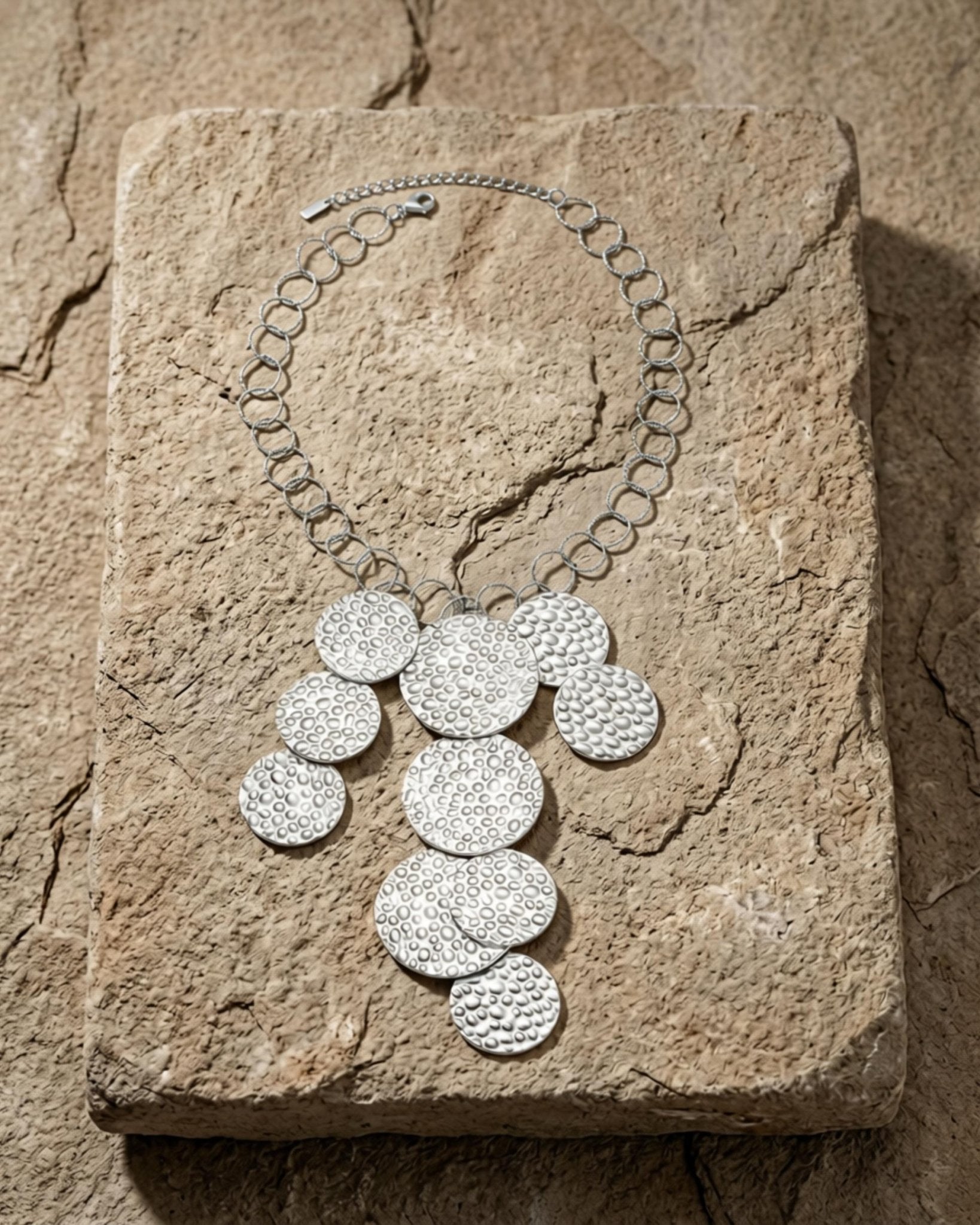 VILJA Waterproof Silver Stainless Steel Short Statement Necklace - Hammered/Polished Finish - DANSK Copenhagen