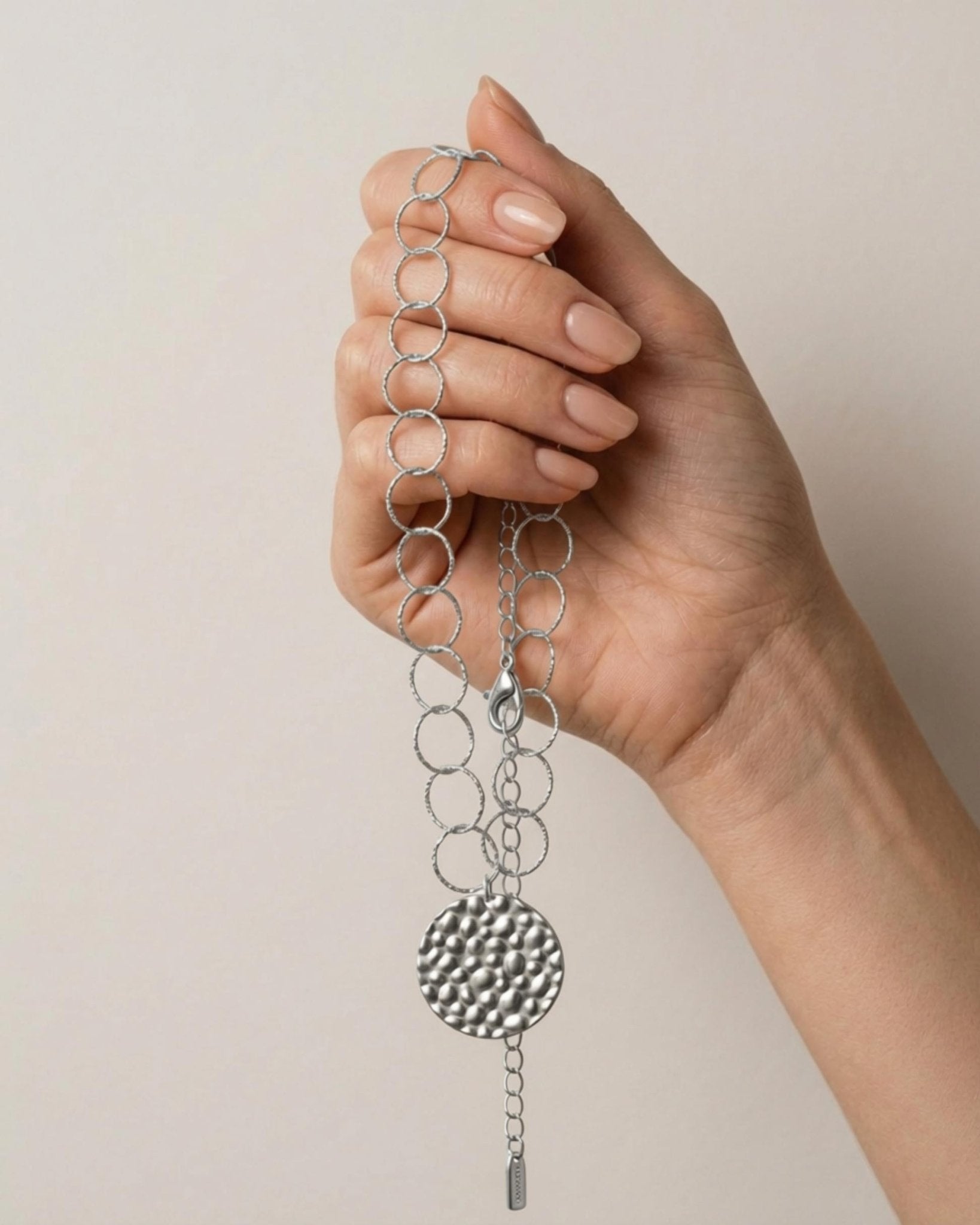 VILJA Waterproof Silver Stainless Steel Short Statement Necklace - Hammered/Polished Finish - DANSK Copenhagen