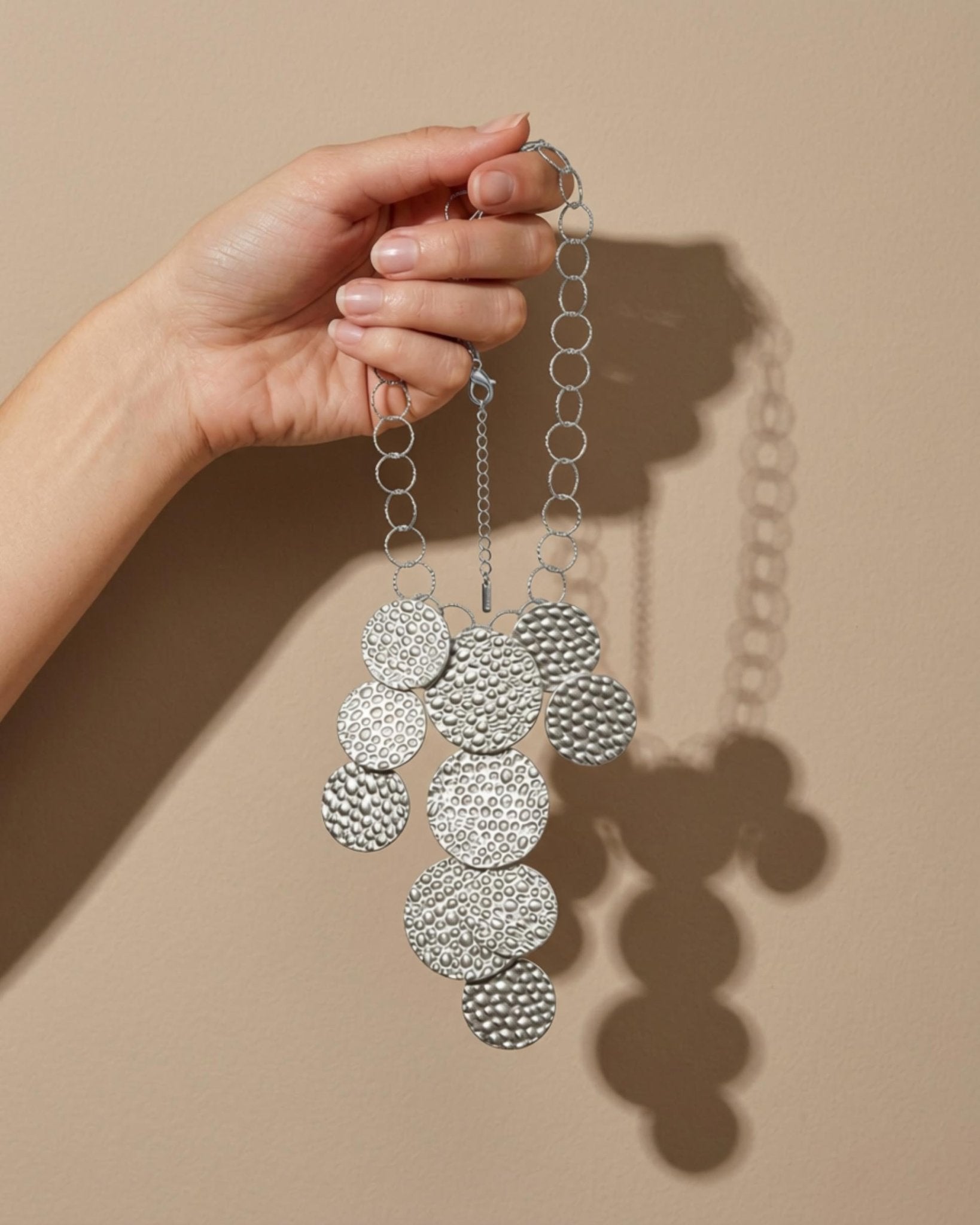 VILJA Waterproof Silver Stainless Steel Short Statement Necklace - Hammered/Polished Finish - DANSK Copenhagen